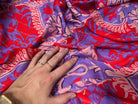 VISCOSE FIL ARGENTÉ FOND VIOLET MOTIFS ROUGE - My Little Coupon