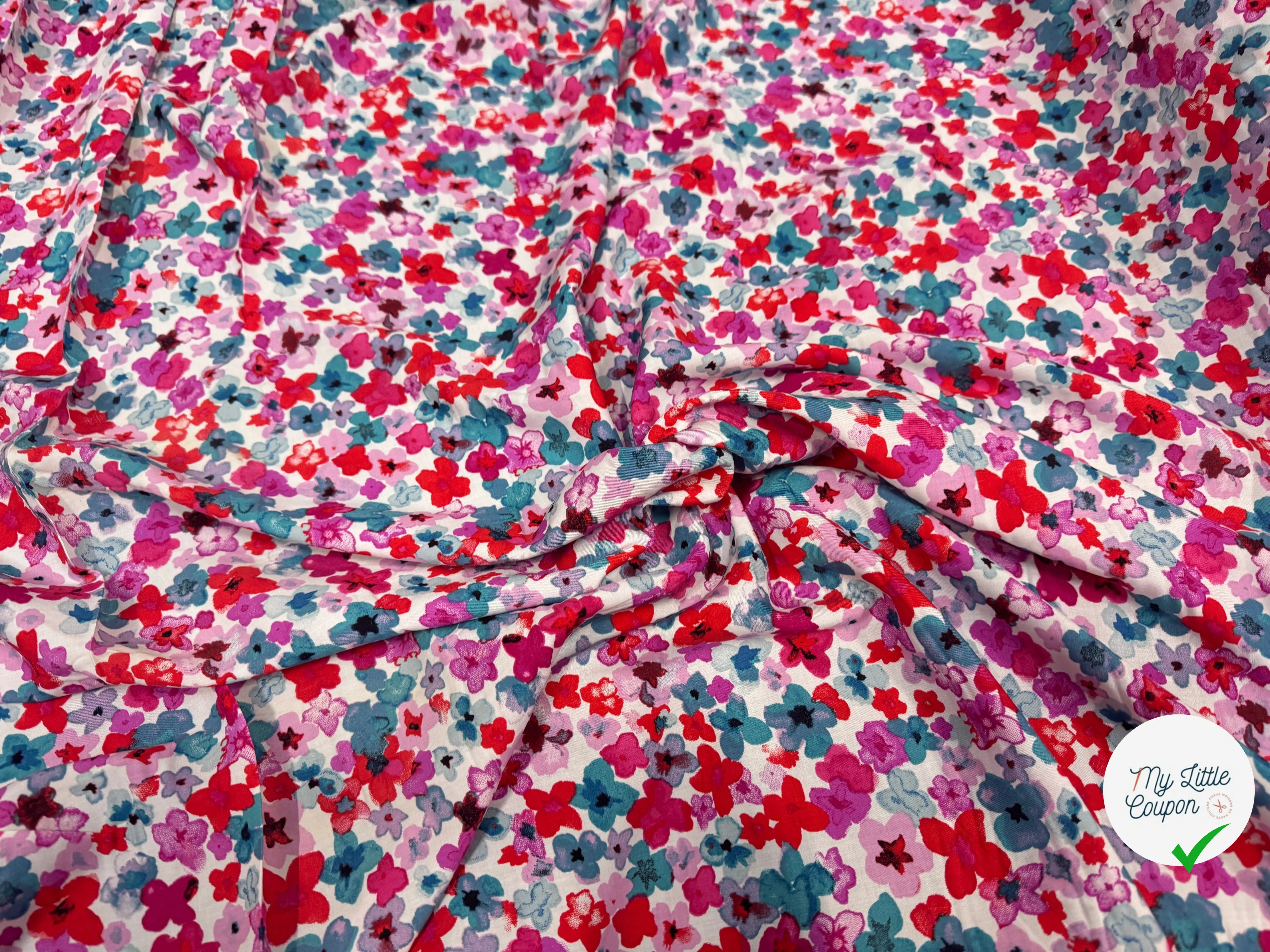VISCOSE FLEURS ROSE & BLEU - My Little Coupon