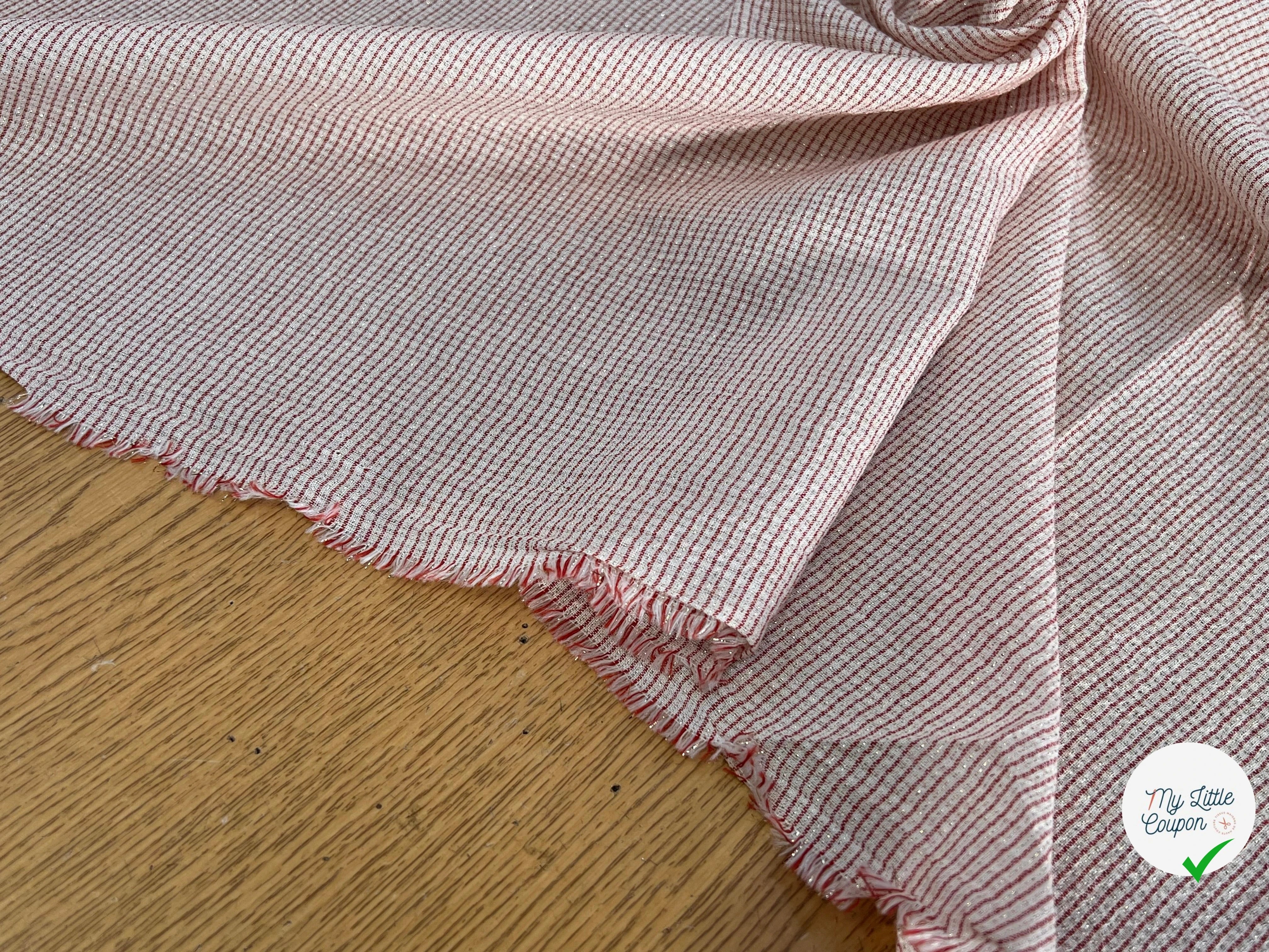 VISCOSE FLUIDE ÉCRU RAYURES FINES ROUGE - My Little Coupon