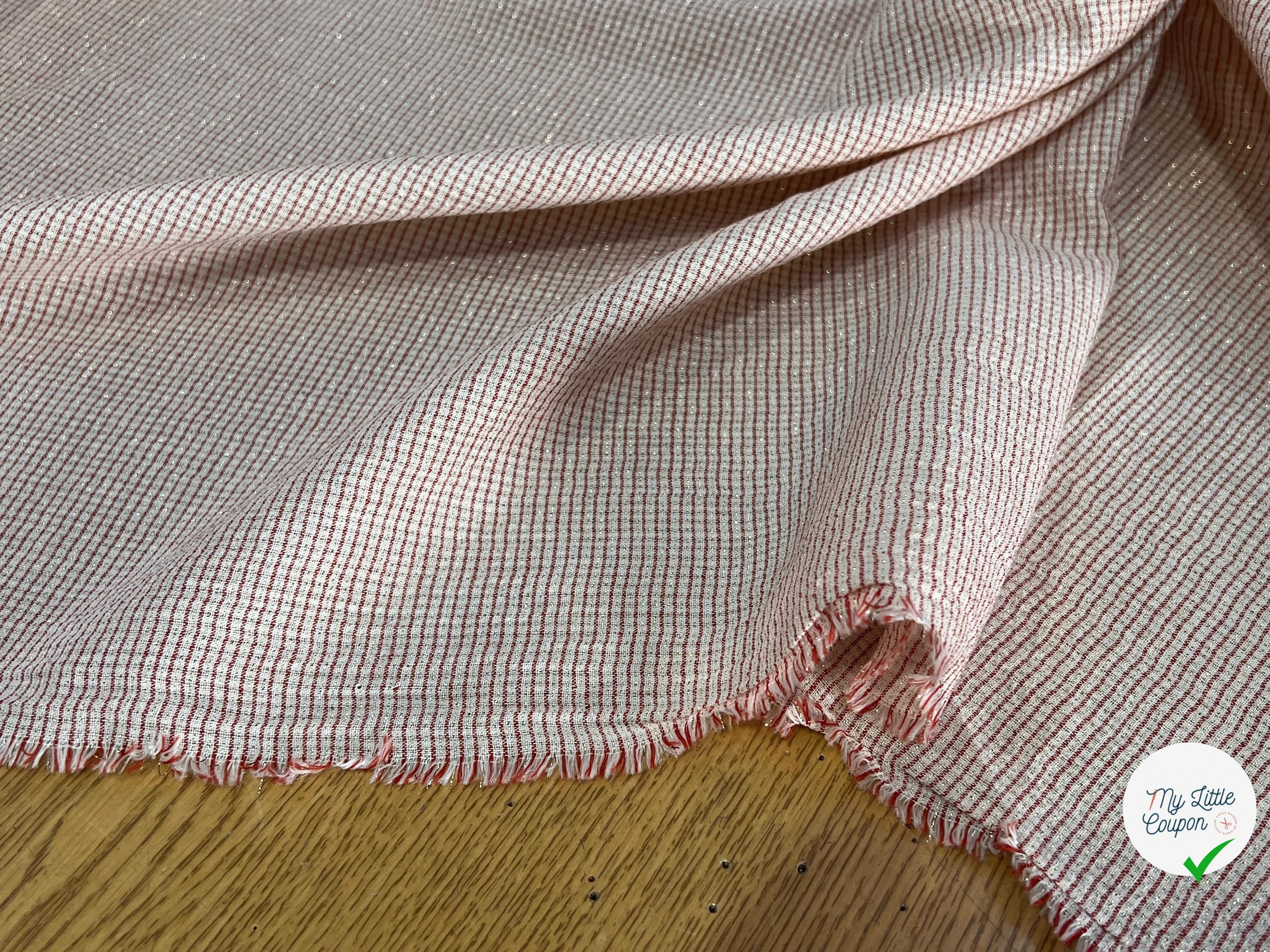 VISCOSE FLUIDE ÉCRU RAYURES FINES ROUGE - My Little Coupon