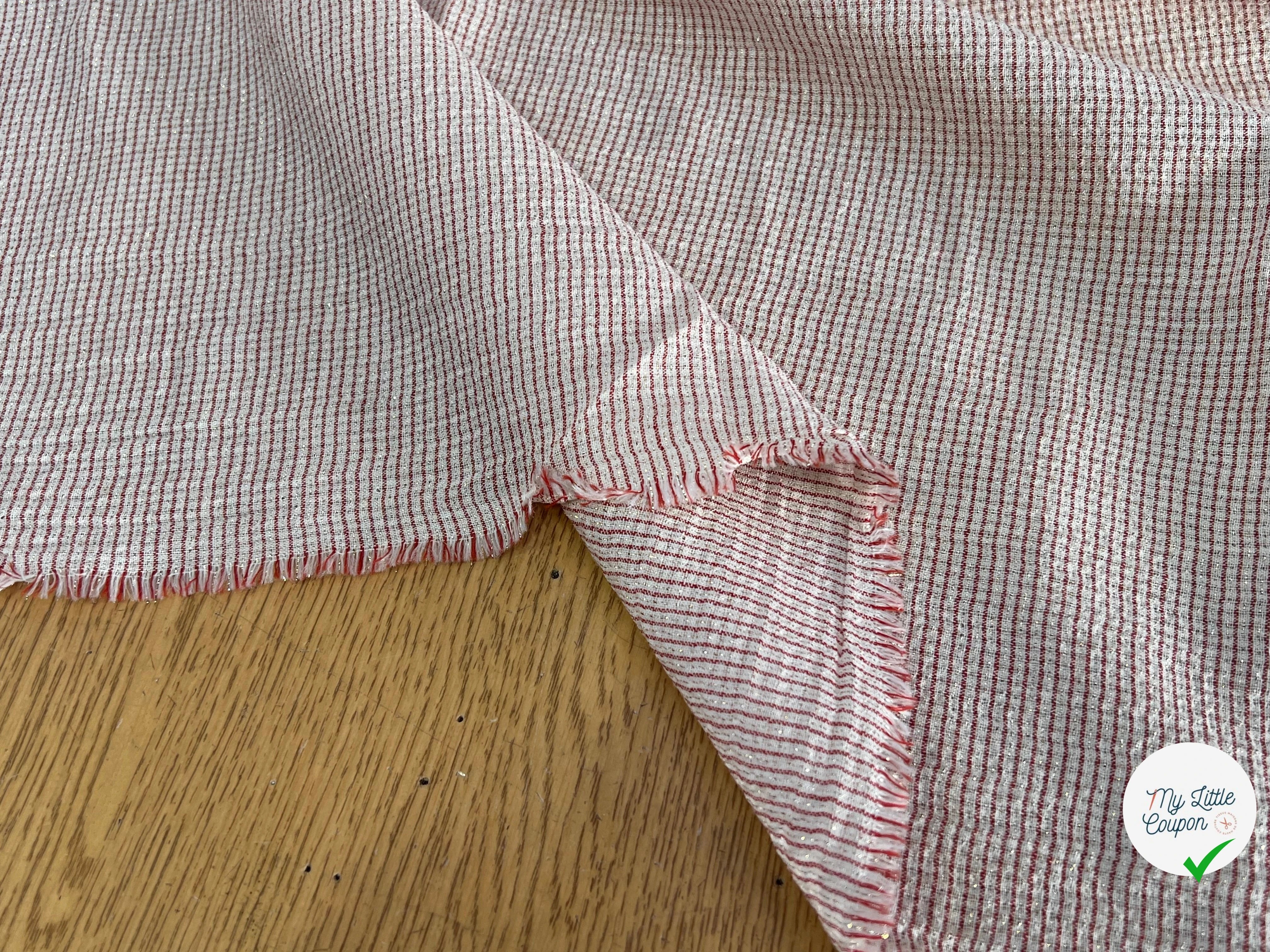 VISCOSE FLUIDE ÉCRU RAYURES FINES ROUGE - My Little Coupon