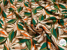 VISCOSE FLUIDE FOND BEIGE MOTIFS FEUILLAGES VERT ORANGE - My Little Coupon