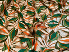VISCOSE FLUIDE FOND BEIGE MOTIFS FEUILLAGES VERT ORANGE - My Little Coupon