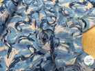 VISCOSE FLUIDE FOND BLANC IMPRIMÉE TOURBILLON BLEU ET CIEL - My Little Coupon