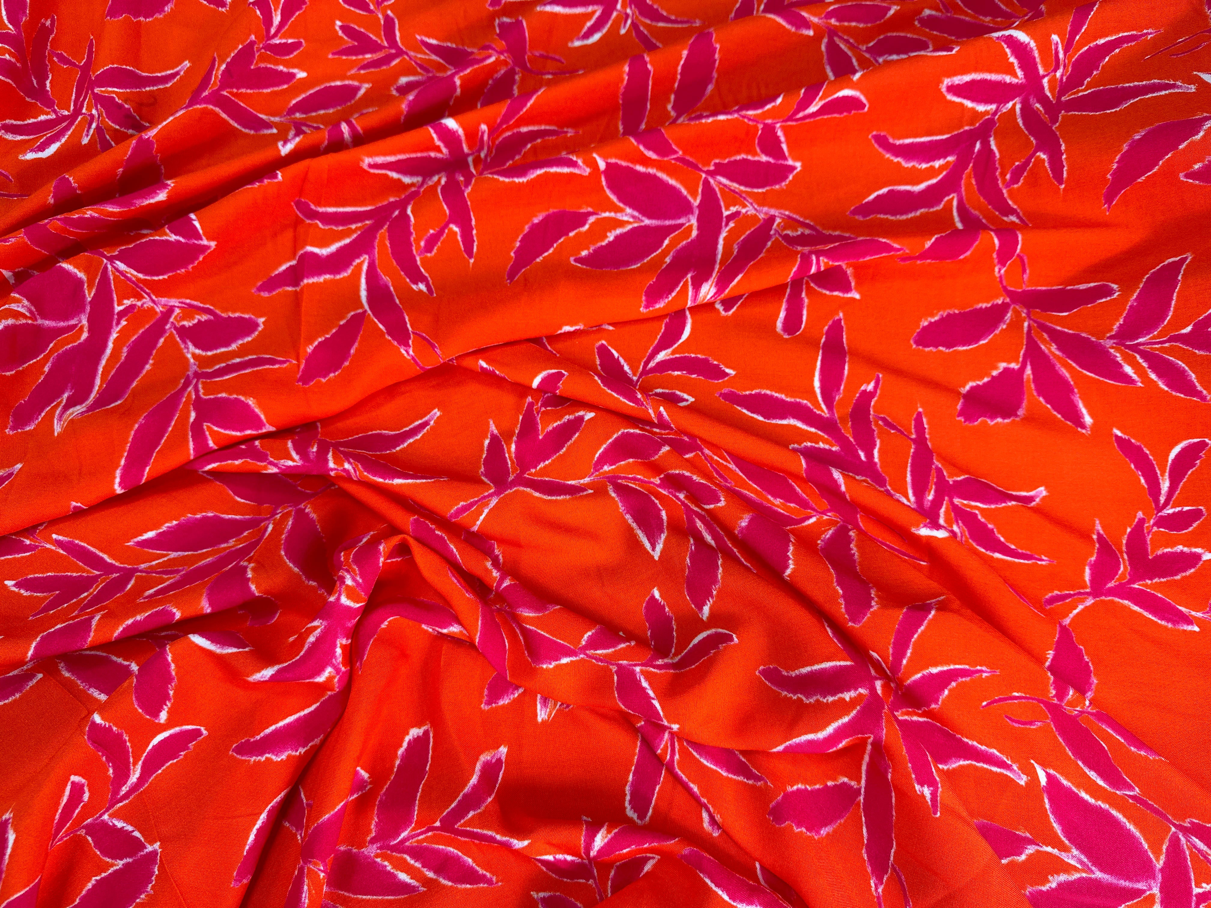 VISCOSE FLUIDE ORANGE & ROSE FEUILLAGES - My Little Coupon