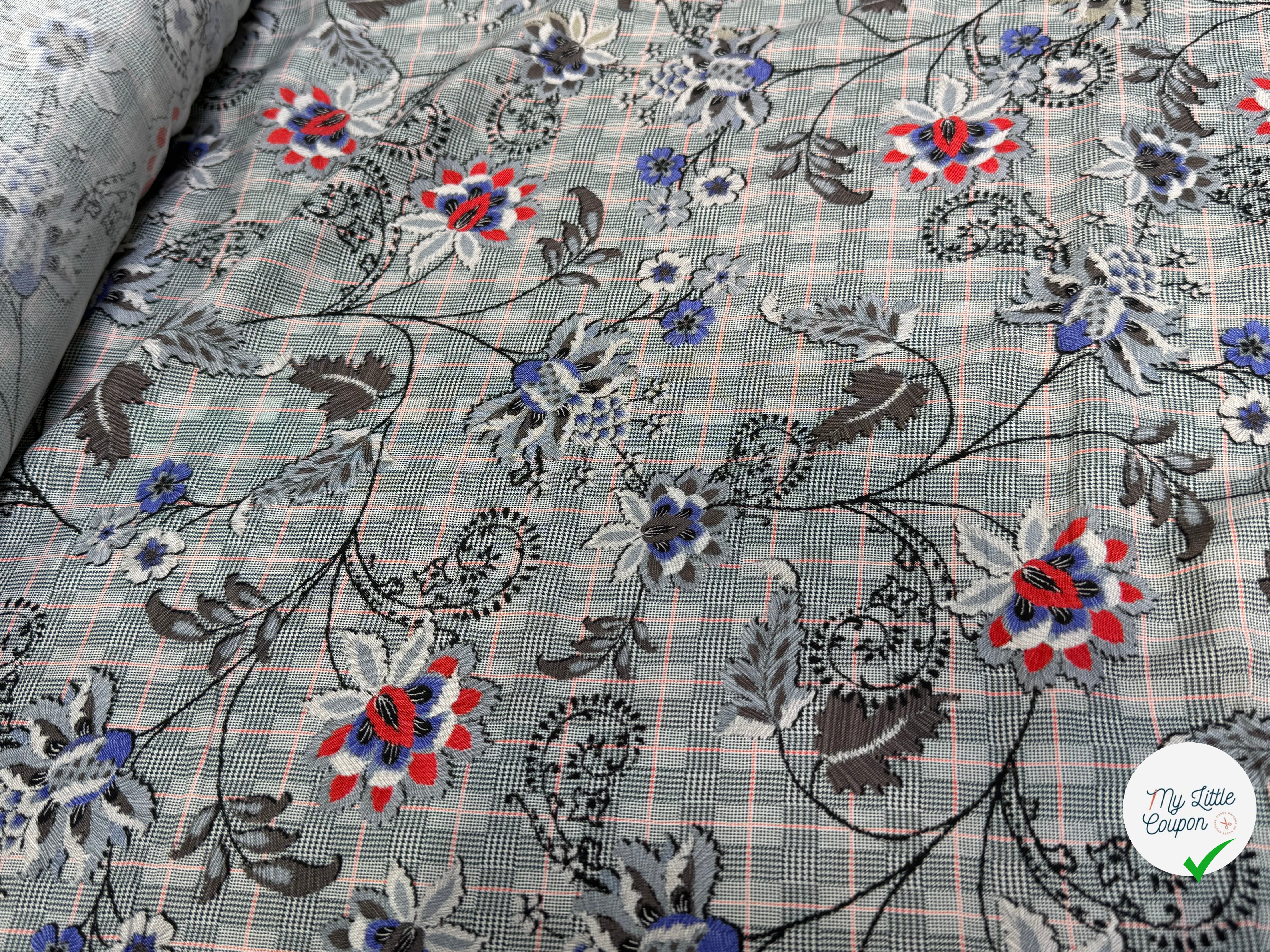 VISCOSE FLUIDE PRINCE DE GALLES IMPRIMÉ JOLIES FLEURS - My Little Coupon