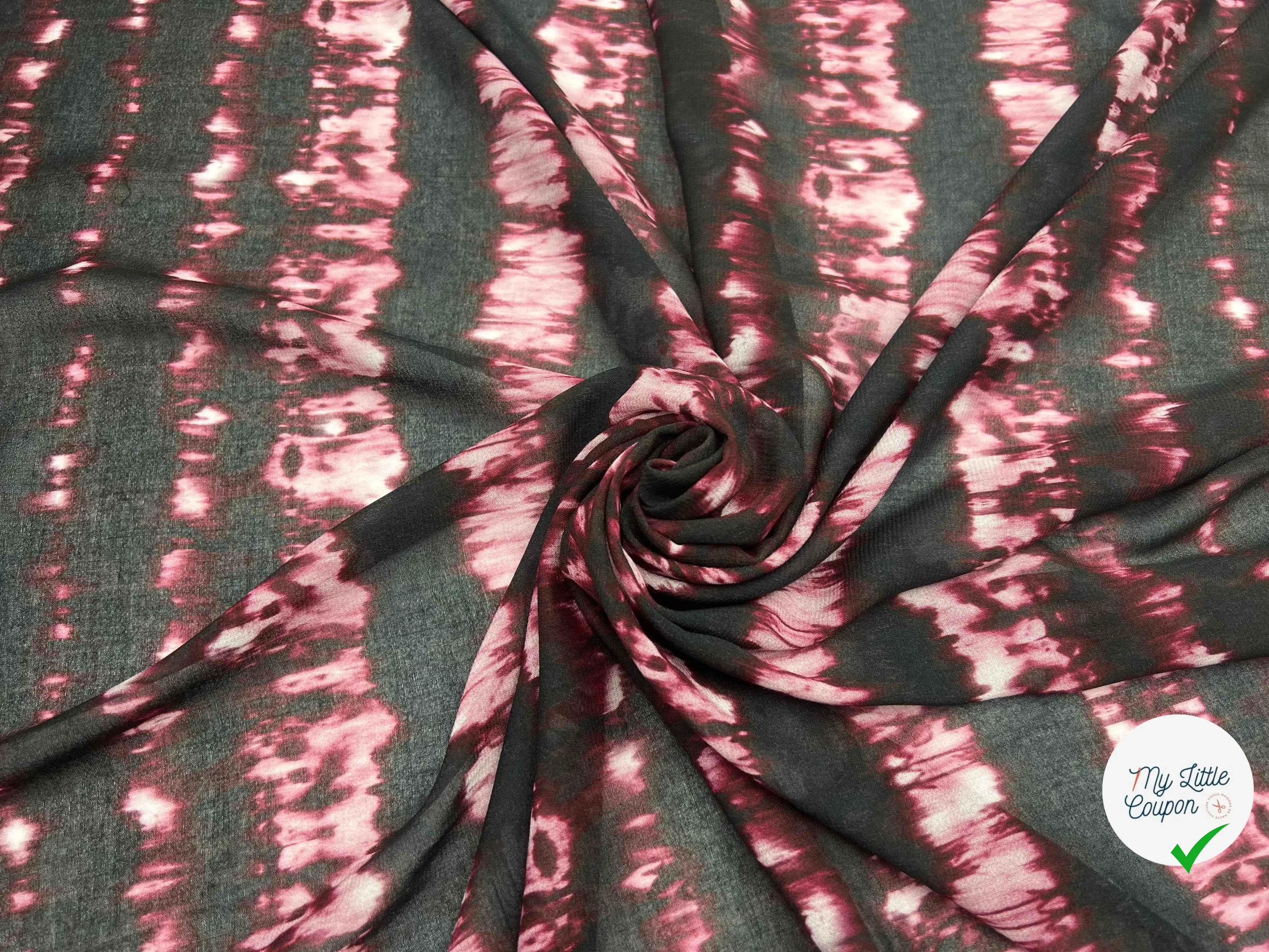 VISCOSE IMPRIMÉ TYE AND DYE BORDEAUX ET NOIR - My Little Coupon - tissu - coudre