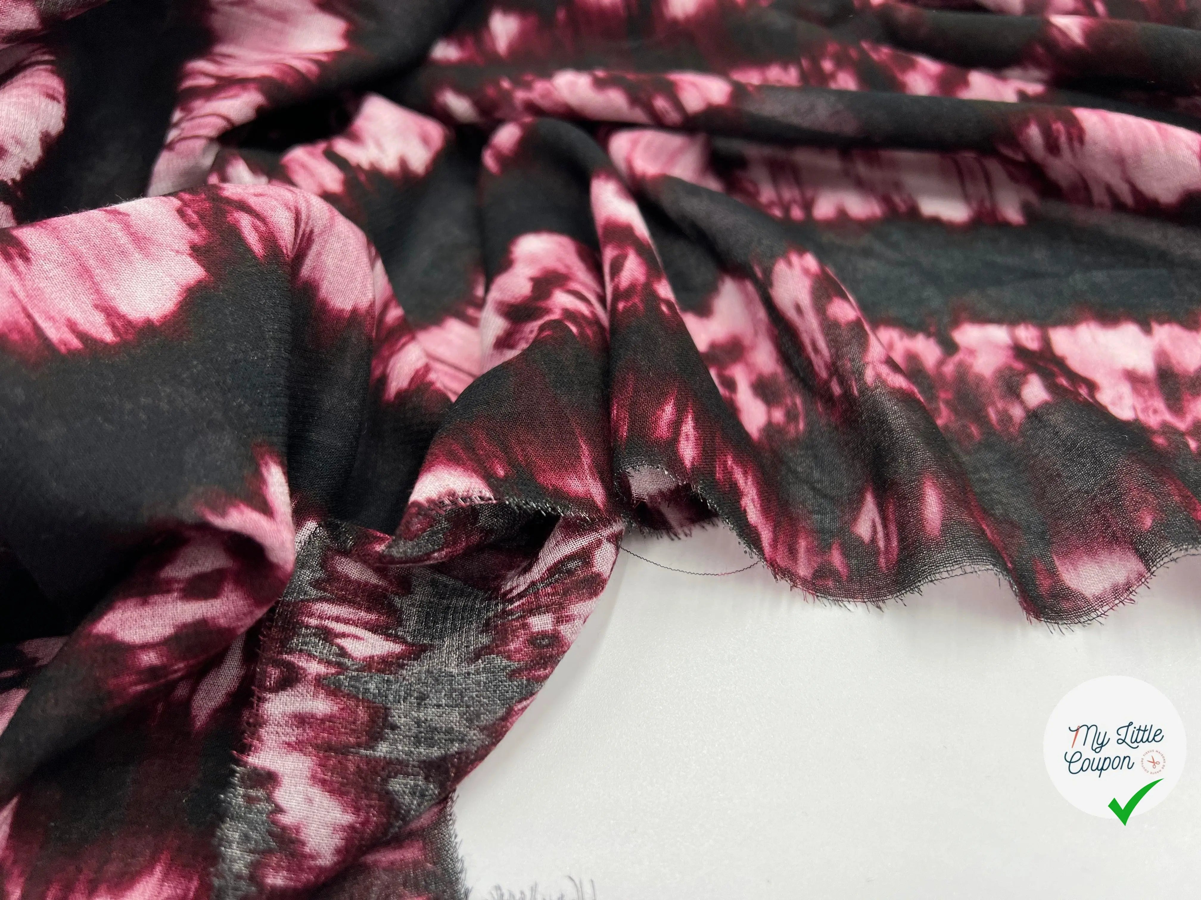 VISCOSE IMPRIMÉ TYE AND DYE BORDEAUX ET NOIR - My Little Coupon - tissu - coudre