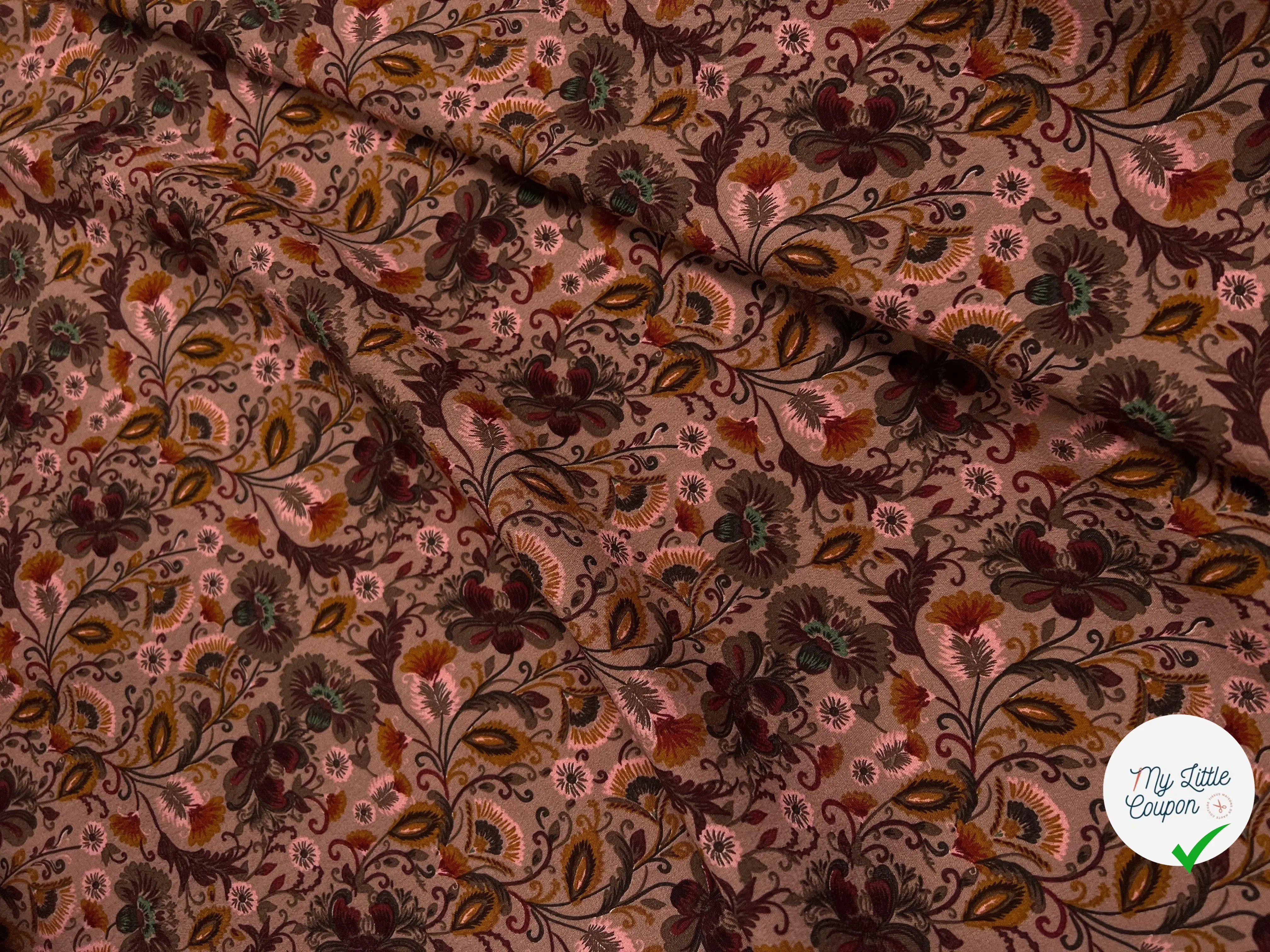 VISCOSE IMPRIMÉE FLORALIE DE VIEUX ROSE - My Little Coupon - tissu - coudre