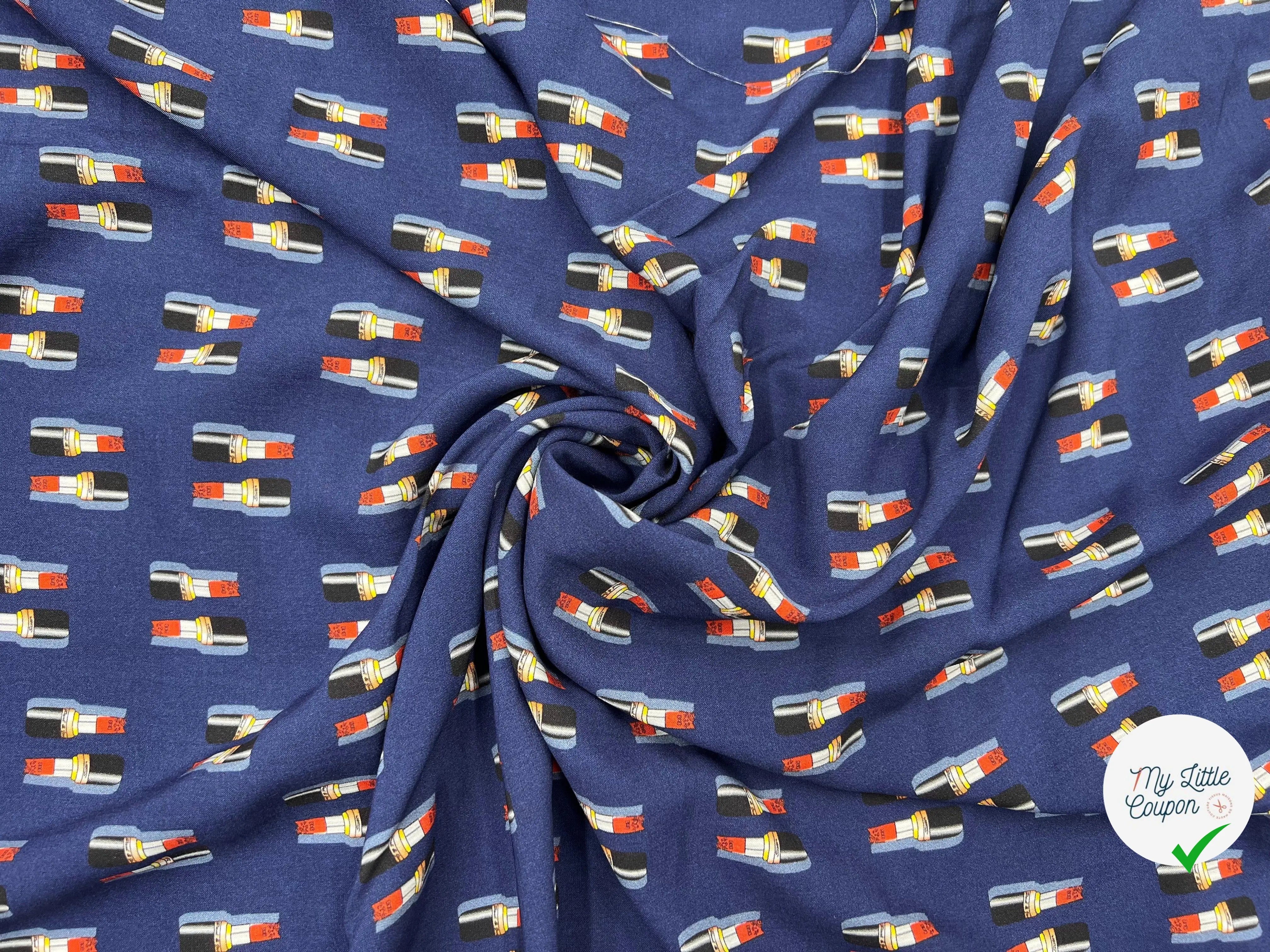 VISCOSE IMPRIMÉE LIPSTICK FOND MARINE - My Little Coupon - tissu - coudre