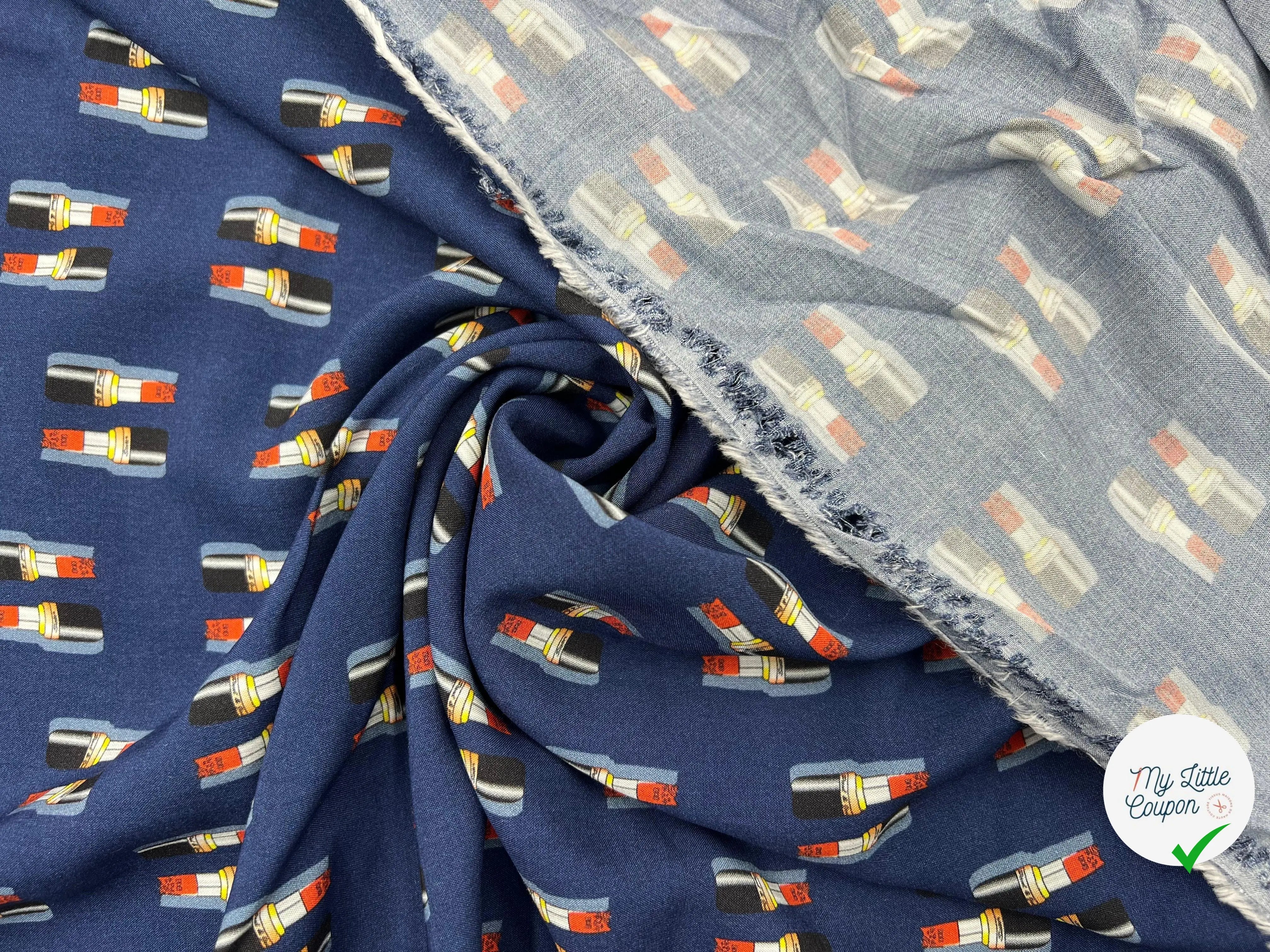 VISCOSE IMPRIMÉE LIPSTICK FOND MARINE - My Little Coupon - tissu - coudre