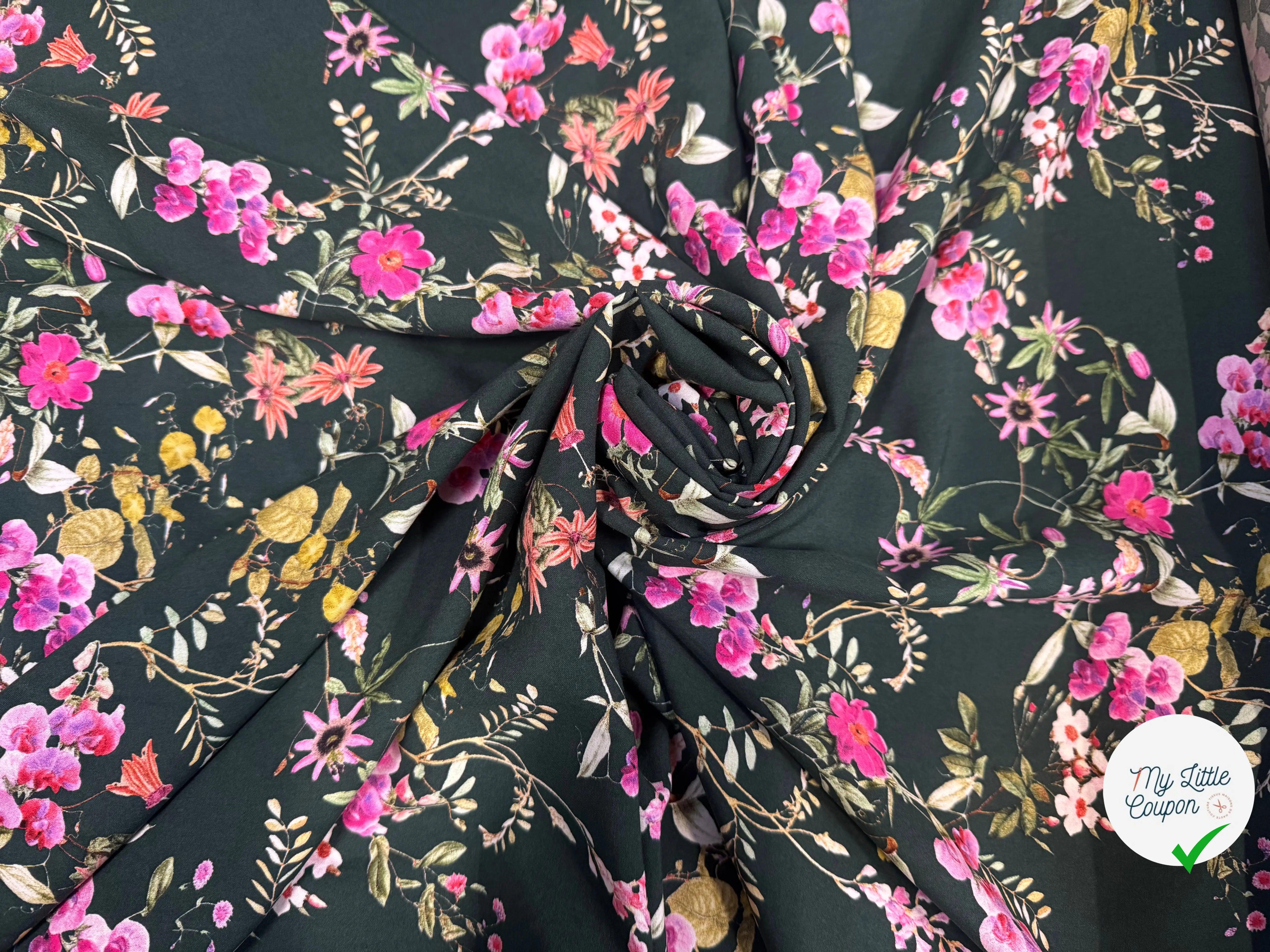 VISCOSE IMPRIMÉE VERTE FLORALE PRINTEMPS - My Little Coupon