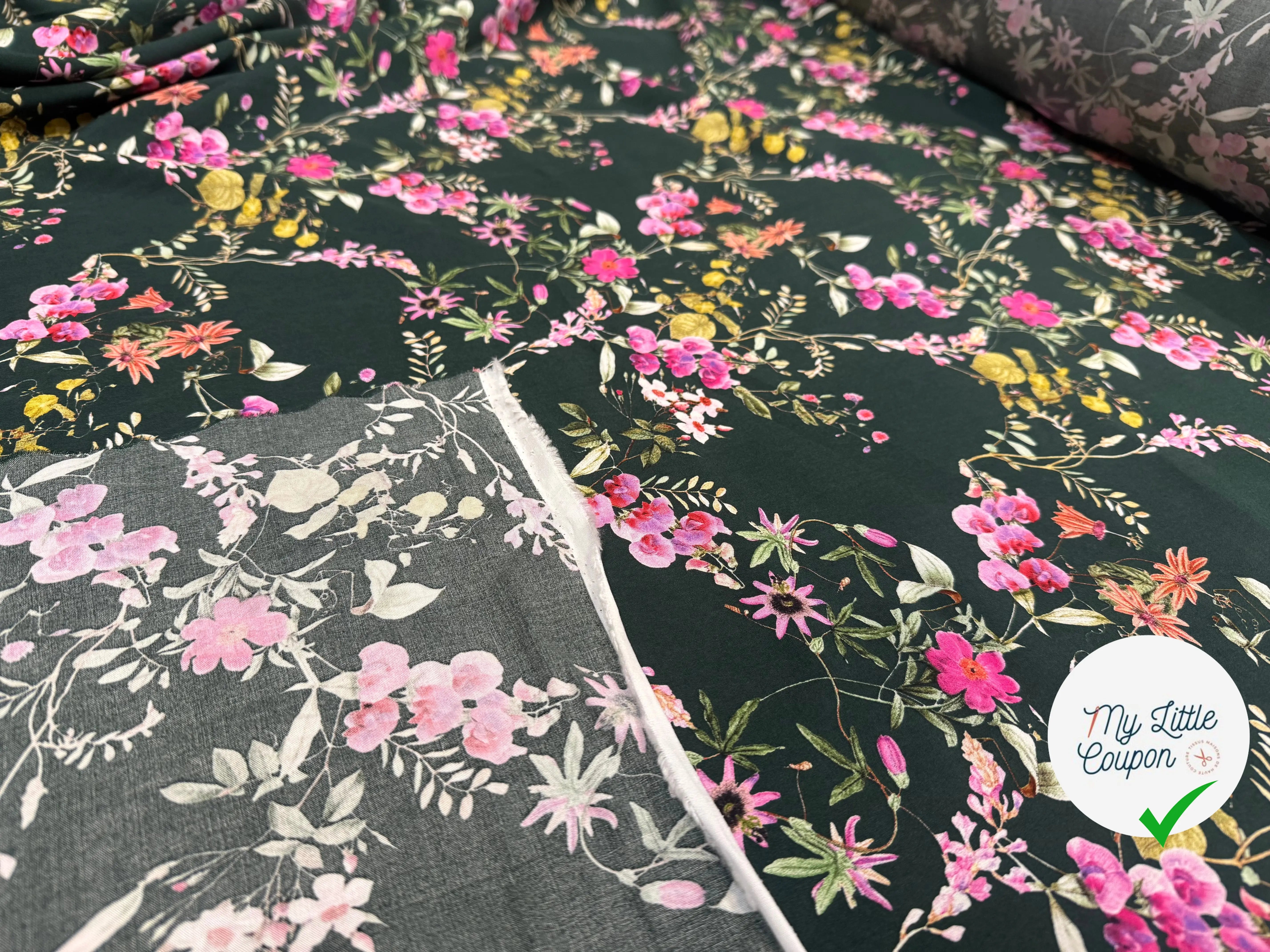 VISCOSE IMPRIMÉE VERTE FLORALE PRINTEMPS - My Little Coupon