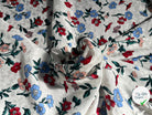 VISCOSE JACQUARD IMPRIMÉ FLEUR ROUGE BLEU VERT ROSE - My Little Coupon