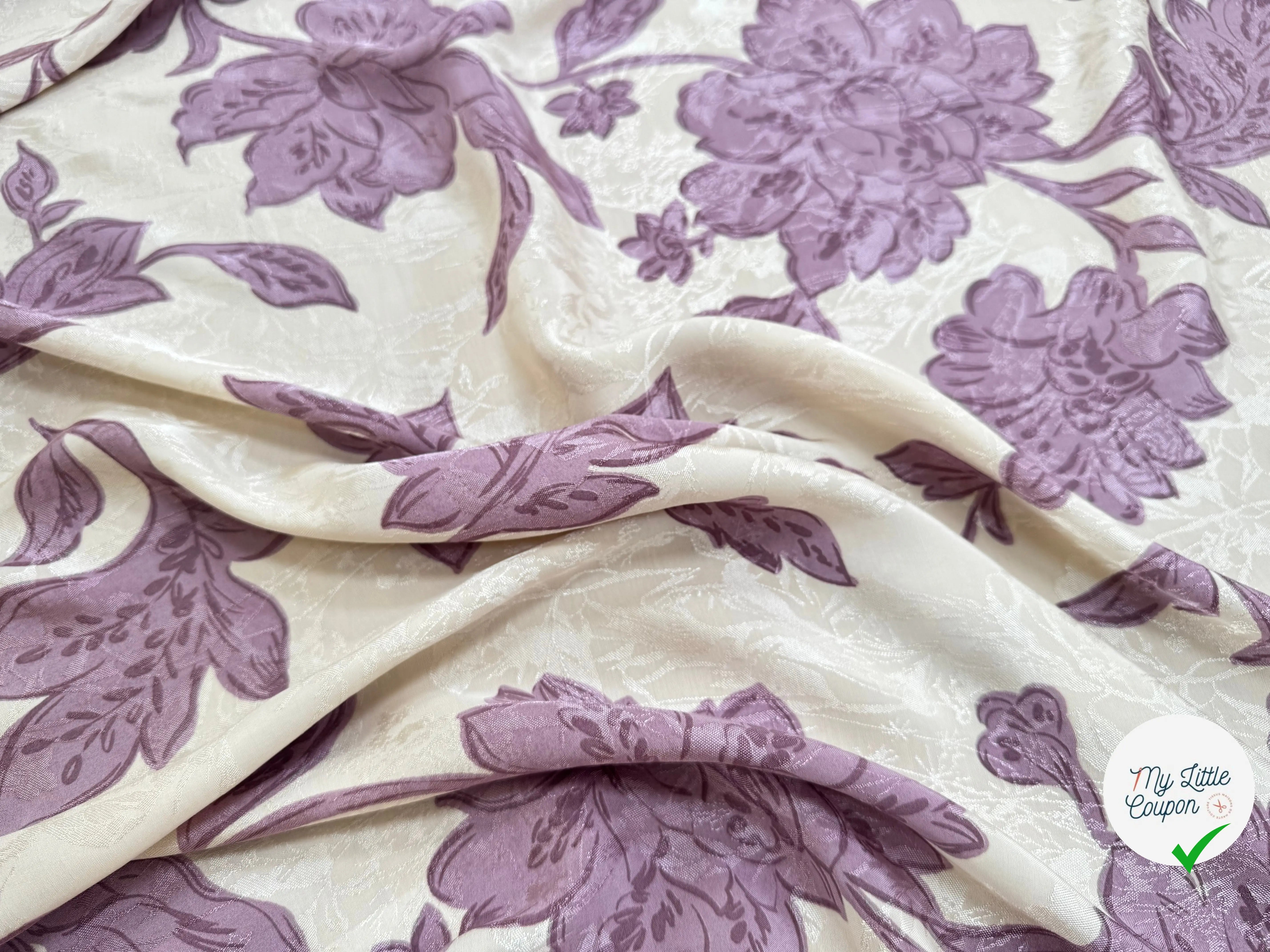 VISCOSE JACQUARD MOTIF FLEURS VIOLET ECOVERO - My Little Coupon