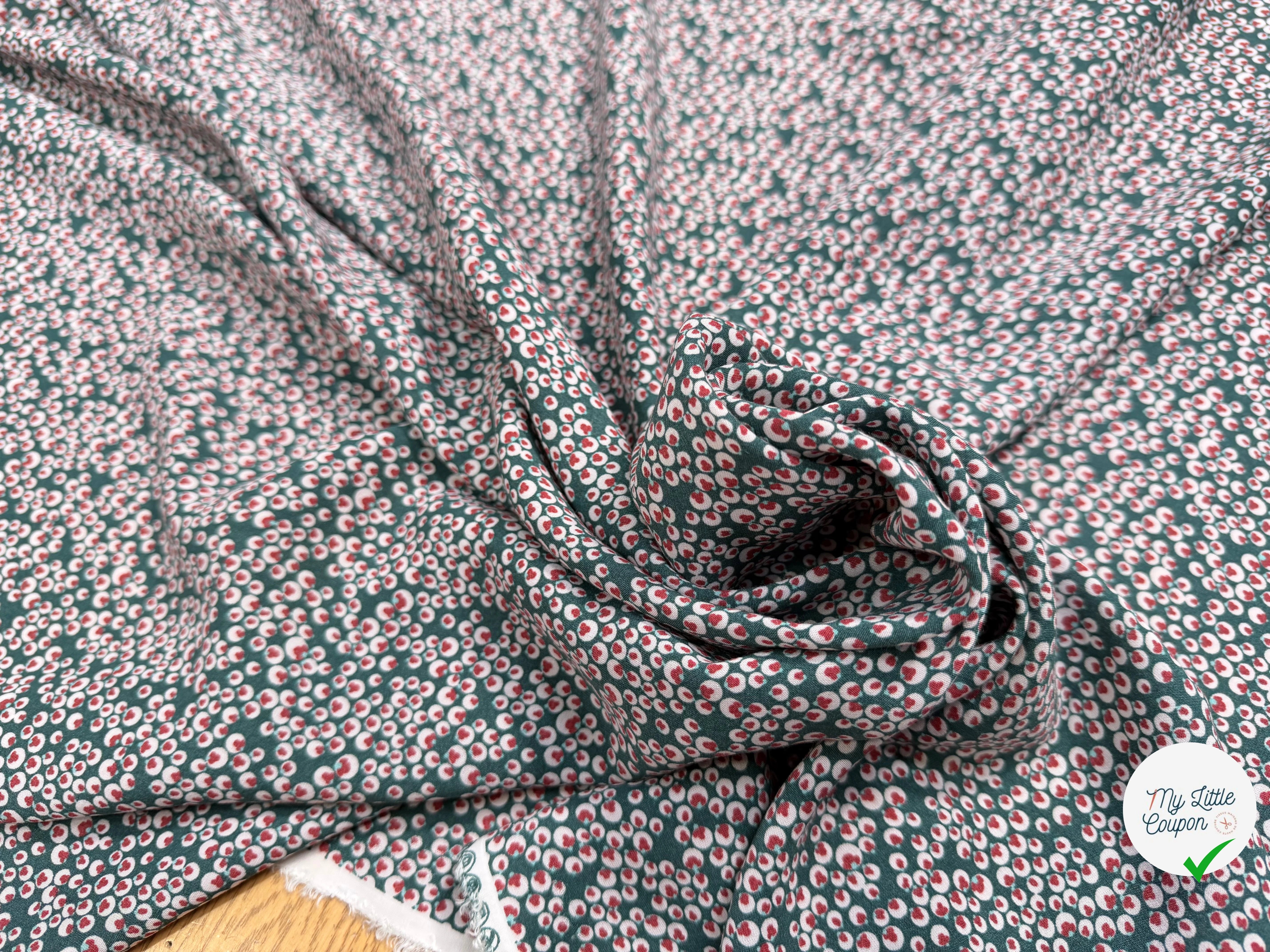 VISCOSE JOLI VERT BULLES ROSÉ ROUGE - My Little Coupon