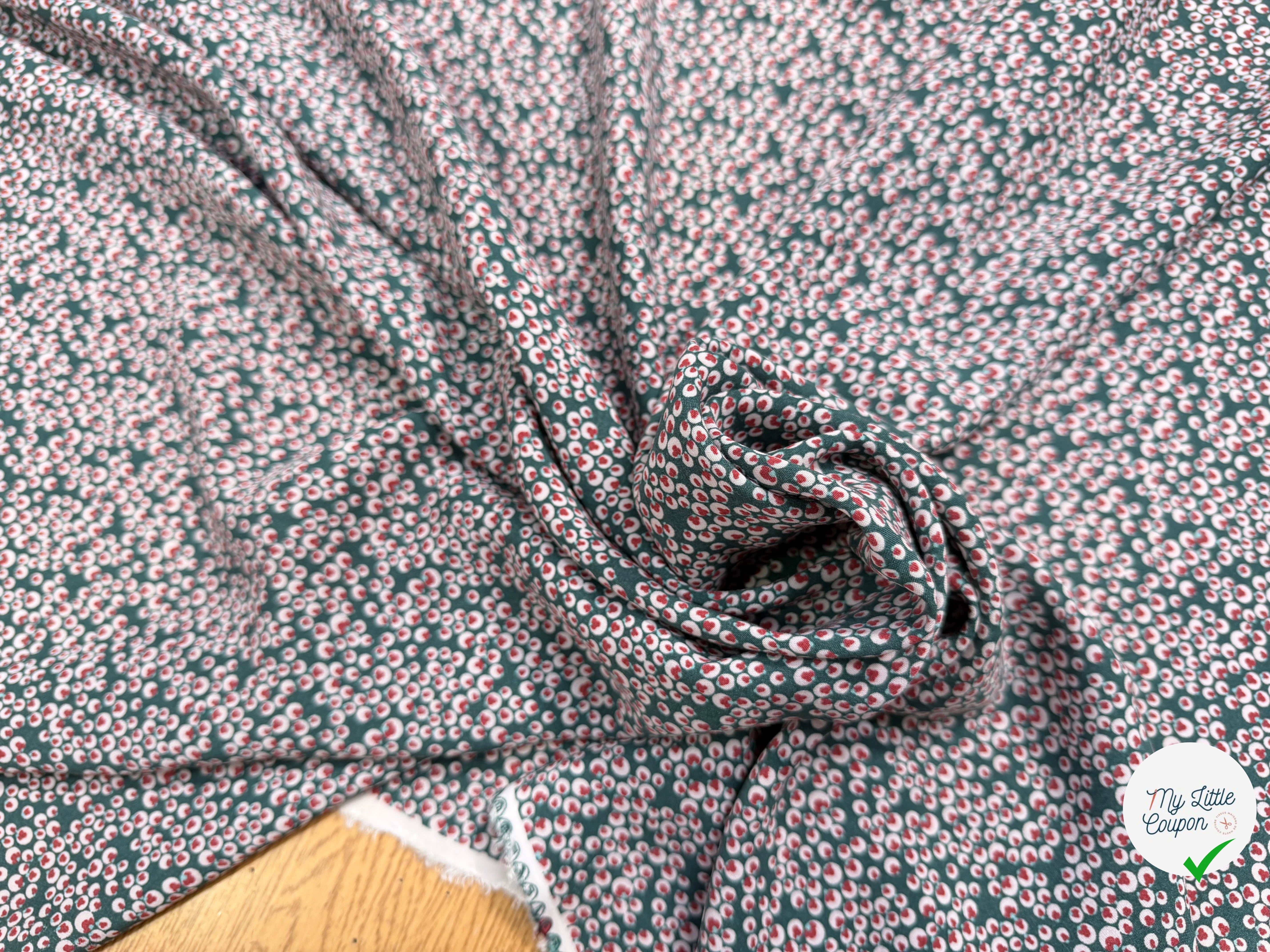 VISCOSE JOLI VERT BULLES ROSÉ ROUGE - My Little Coupon