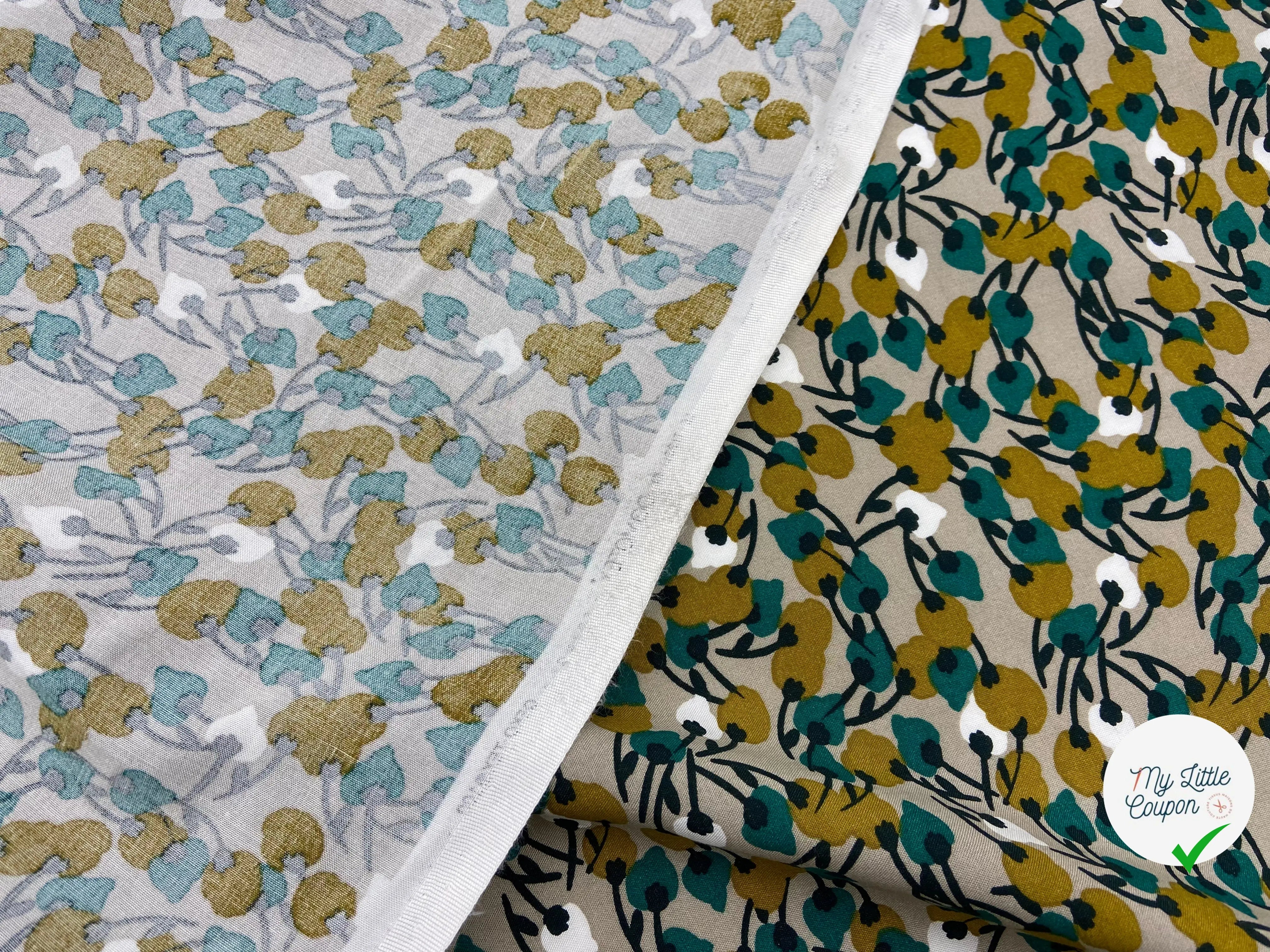 VISCOSE JOLIES FLEURS ÉMERAUDES FOND BEIGE - My Little Coupon - tissu - coudre
