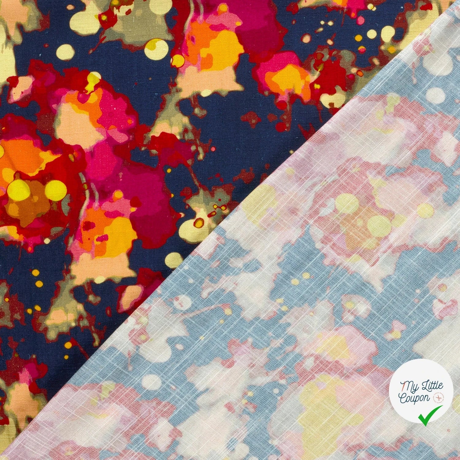 VISCOSE LIN CHAINE ET TRAME ABSTRAIT BLEU MARINE - My Little Coupon