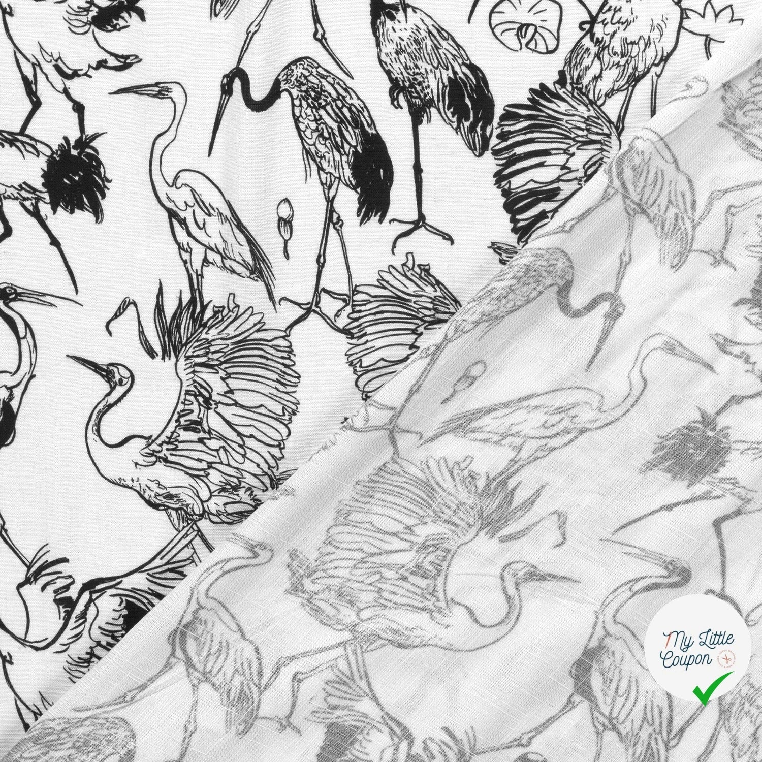 VISCOSE LIN CHAINE ET TRAME OISEAUX BLANC - My Little Coupon