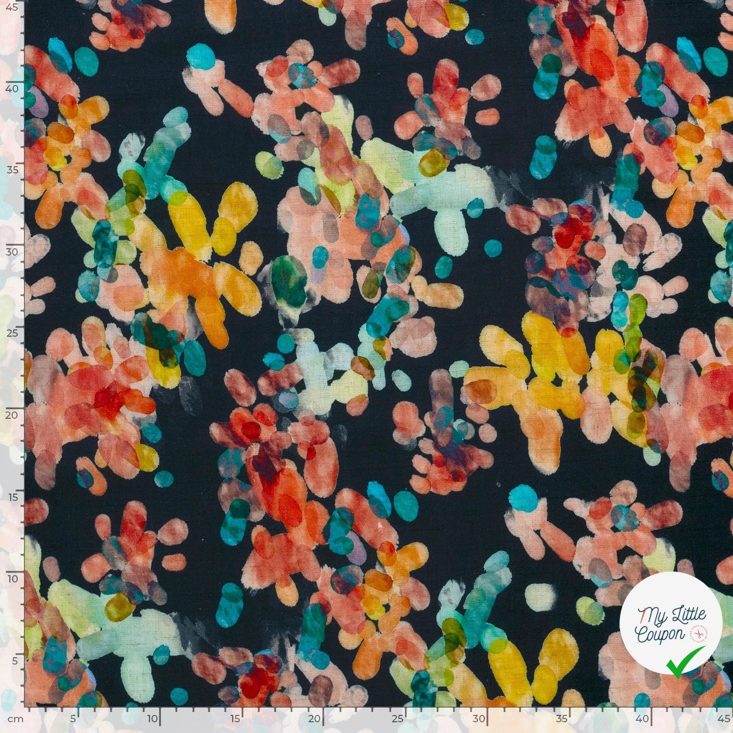 VISCOSE LIN CHAINE ET TRAME TISSU IMPRIMÉ ABSTRAIT BLEU MARINE #3 - My Little Coupon