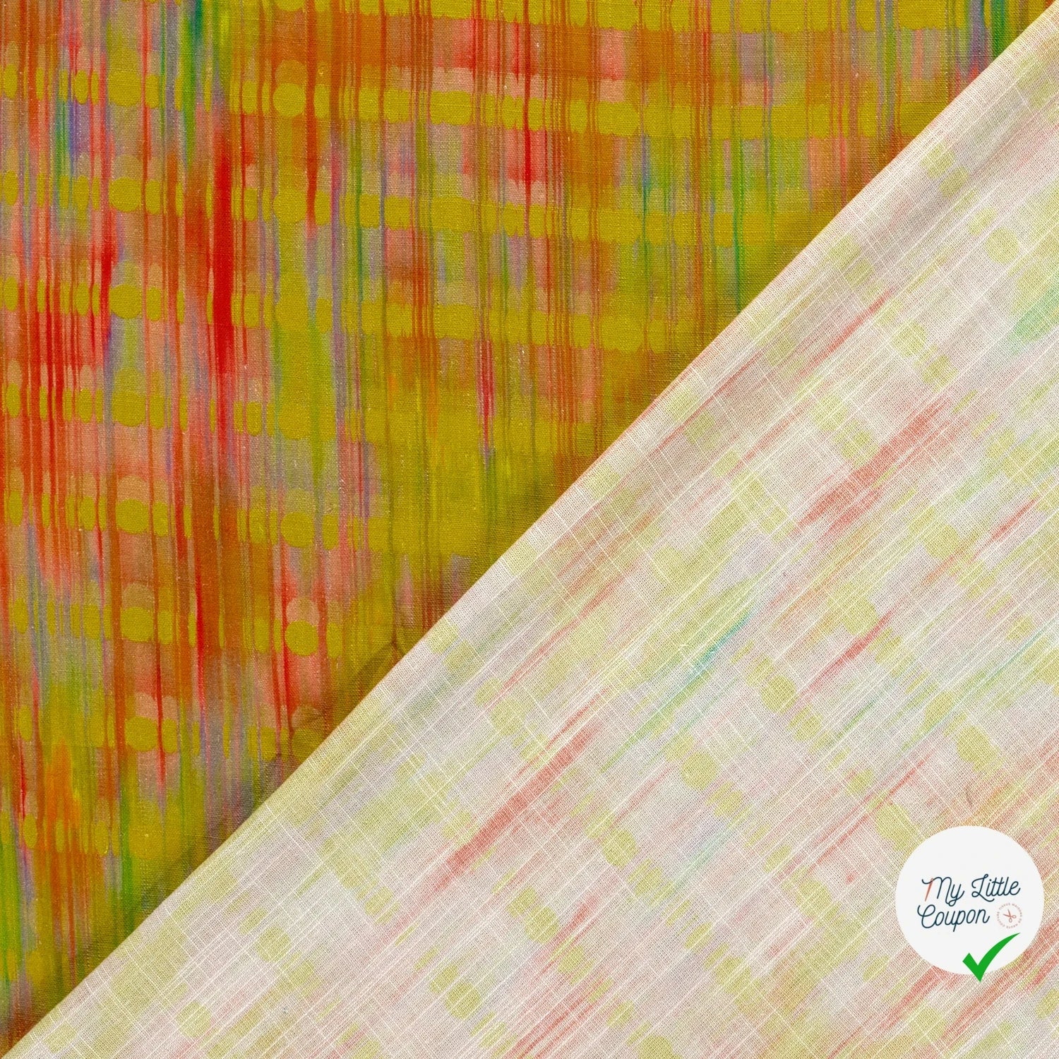 VISCOSE LIN CHAINE ET TRAME TISSU IMPRIMÉ ABSTRAIT VERT CITRON - My Little Coupon