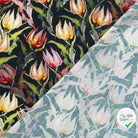 VISCOSE LIN CHAINE ET TRAME TISSU IMPRIMÉ FLEURS BLEU MARINE - My Little Coupon