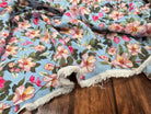 VISCOSE NYLON CREPE TISSU IMPRIMÉ FLEURS BLEU BÉBÉ - My Little Coupon