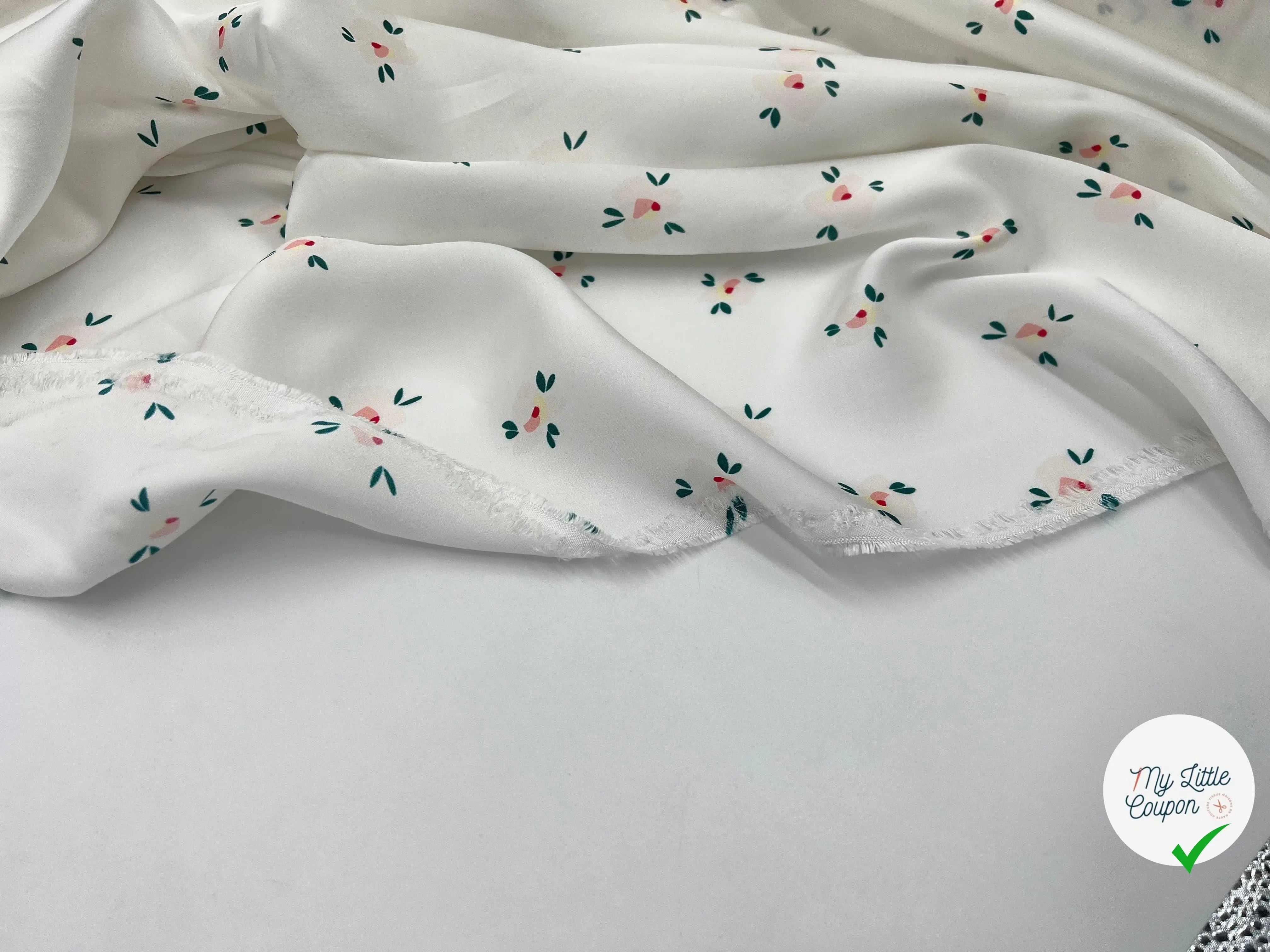 VISCOSE SATINÉE IMPRIMÉ PETITE FLEUR FOND BLANC - My Little Coupon - tissu - coudre