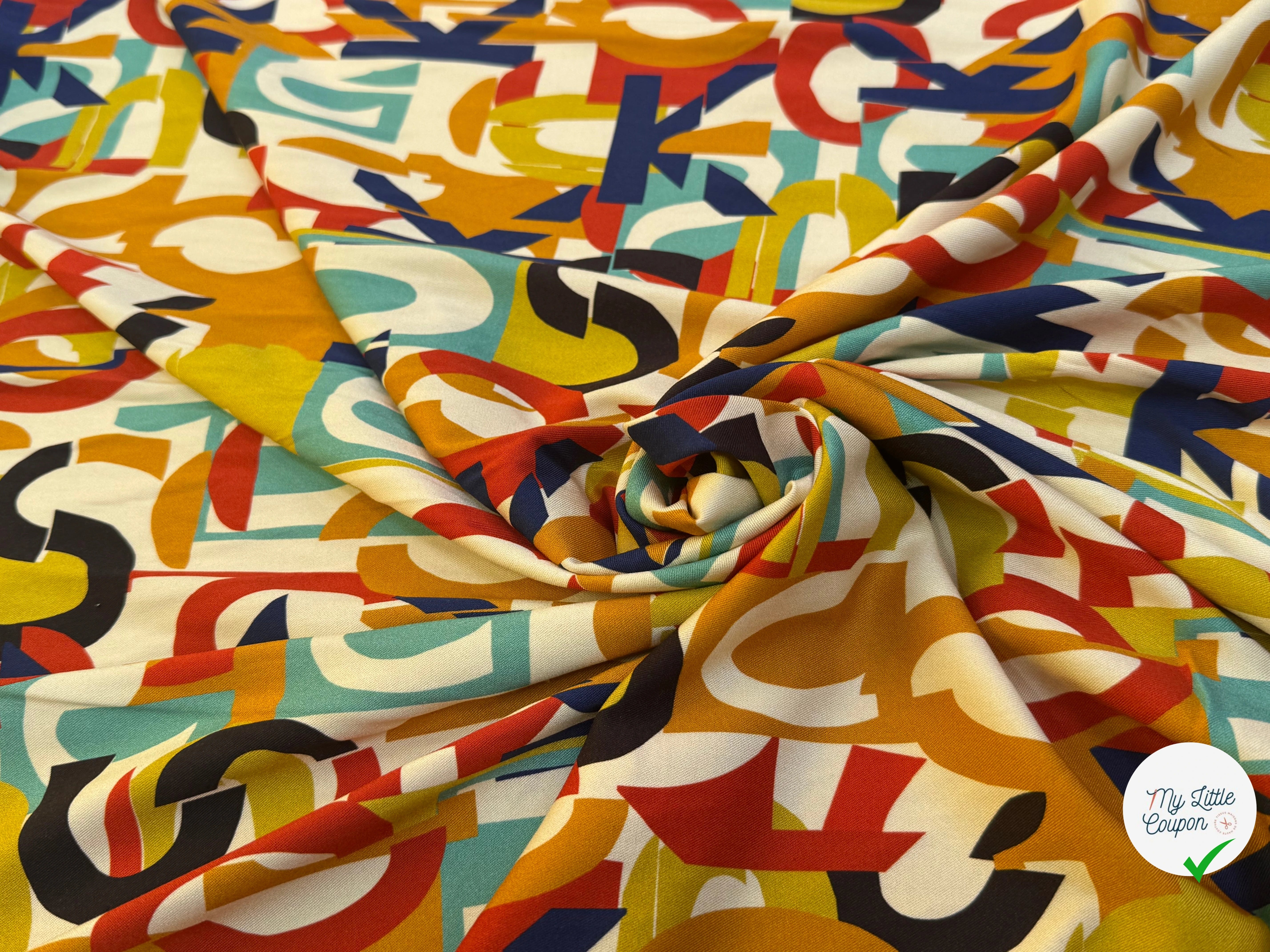 VISCOSE STRETCH IMPRIMÉ ALPHABET MULTICOLORES FANTASY - My Little Coupon