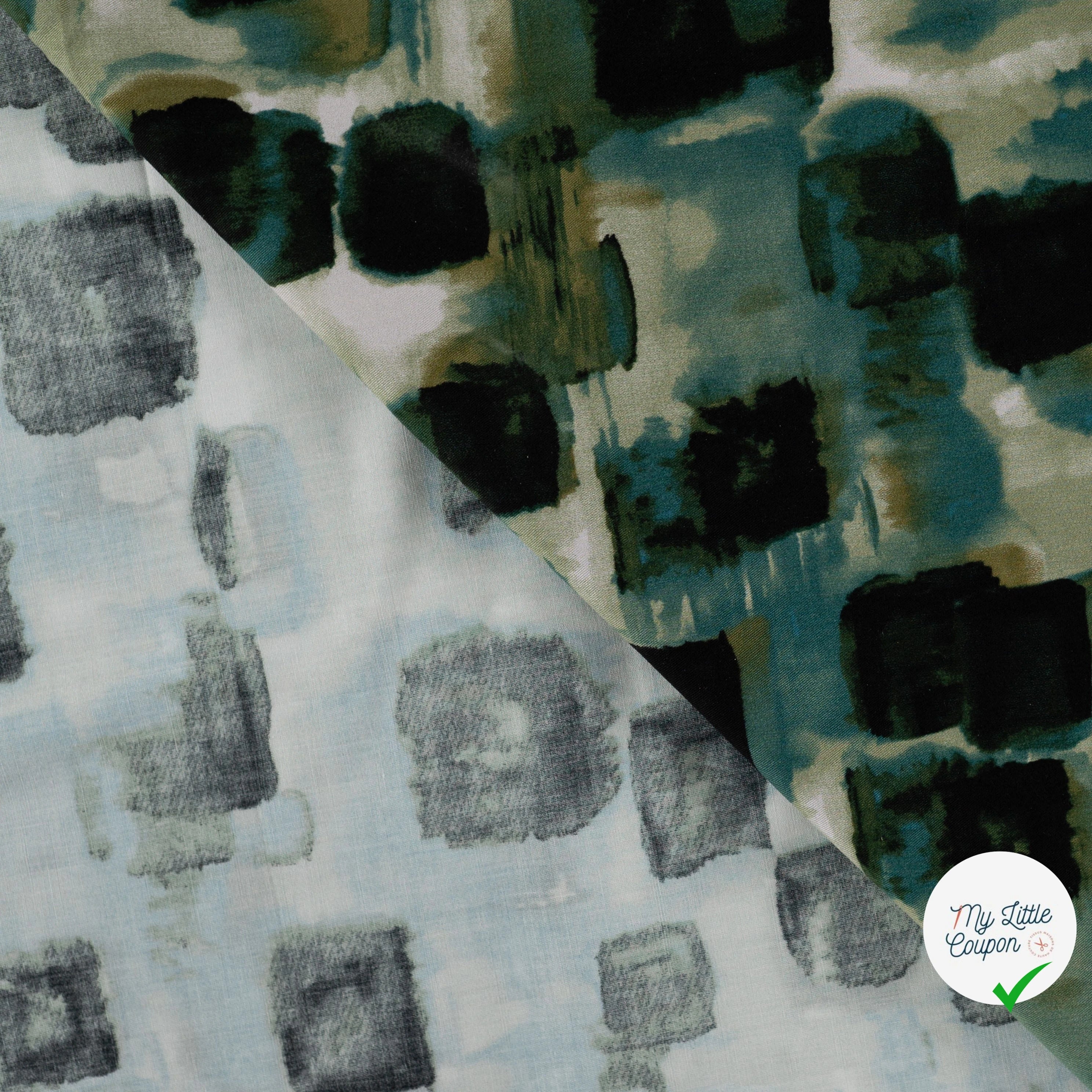 Viscose stretch imprimée abstrait kaki - détail du motif
