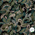 Viscose stretch imprimée feuilles turquoise - vue à plat