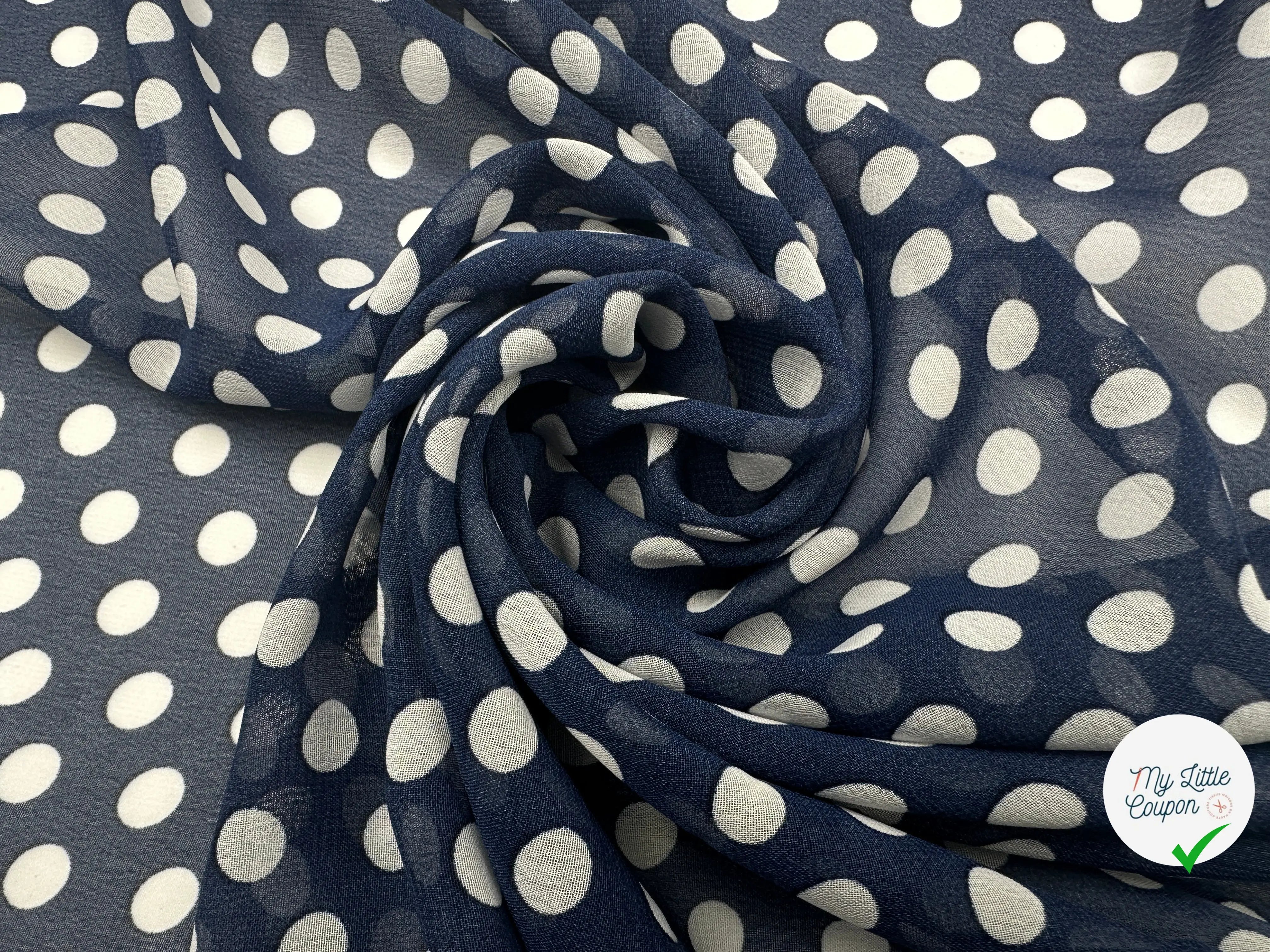 VOILE CHIFFON BLEU POIS BLANC CLASSIQUE PANACHE MLC INTERN