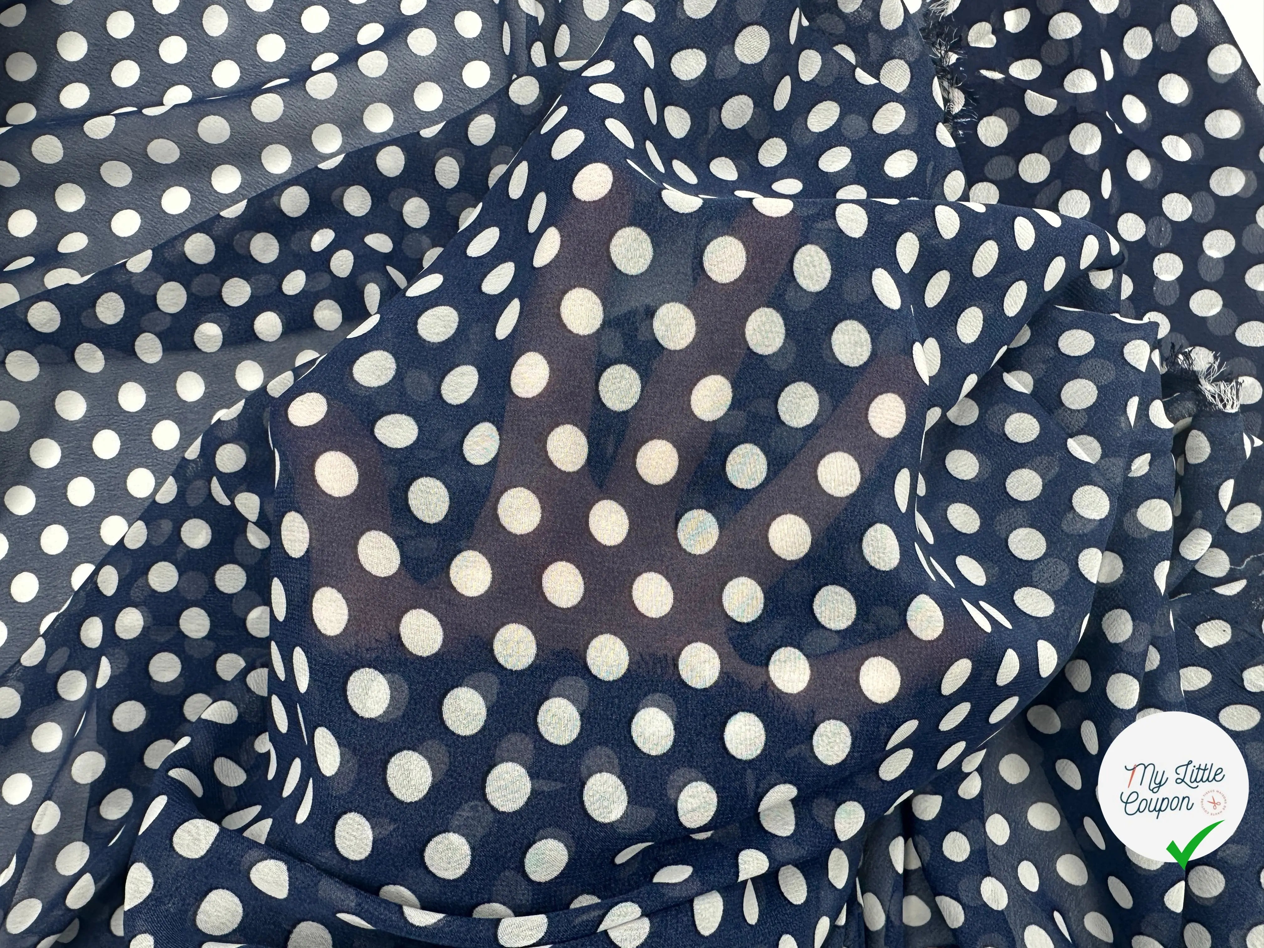 VOILE CHIFFON BLEU POIS BLANC CLASSIQUE PANACHE MLC INTERN