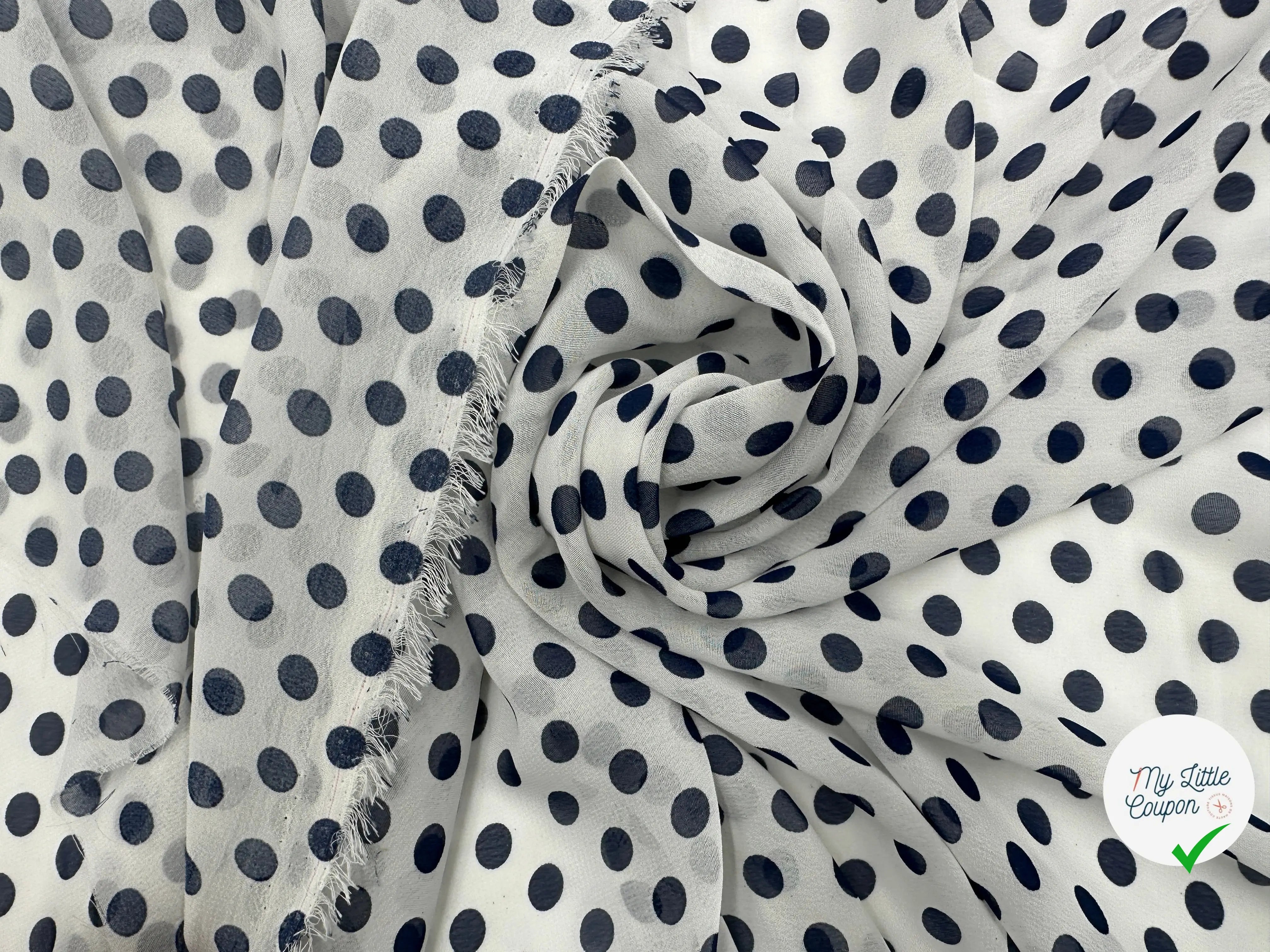 VOILE CHIFFON POIS BLEU SUR BLANC MLC INTERN