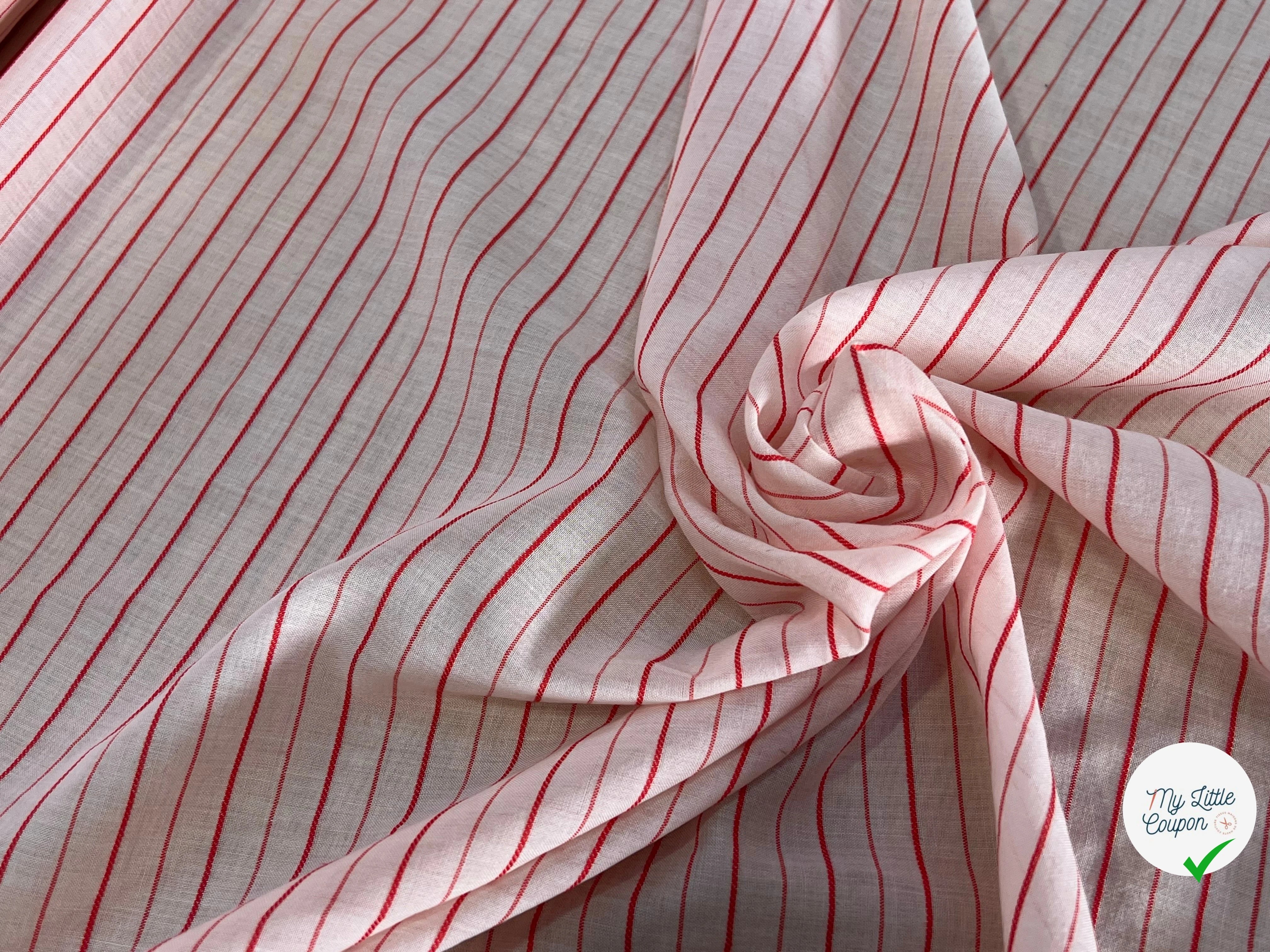 VOILE COTON BAIN ROSE CLAIR RAYURES ROUGE - My Little Coupon