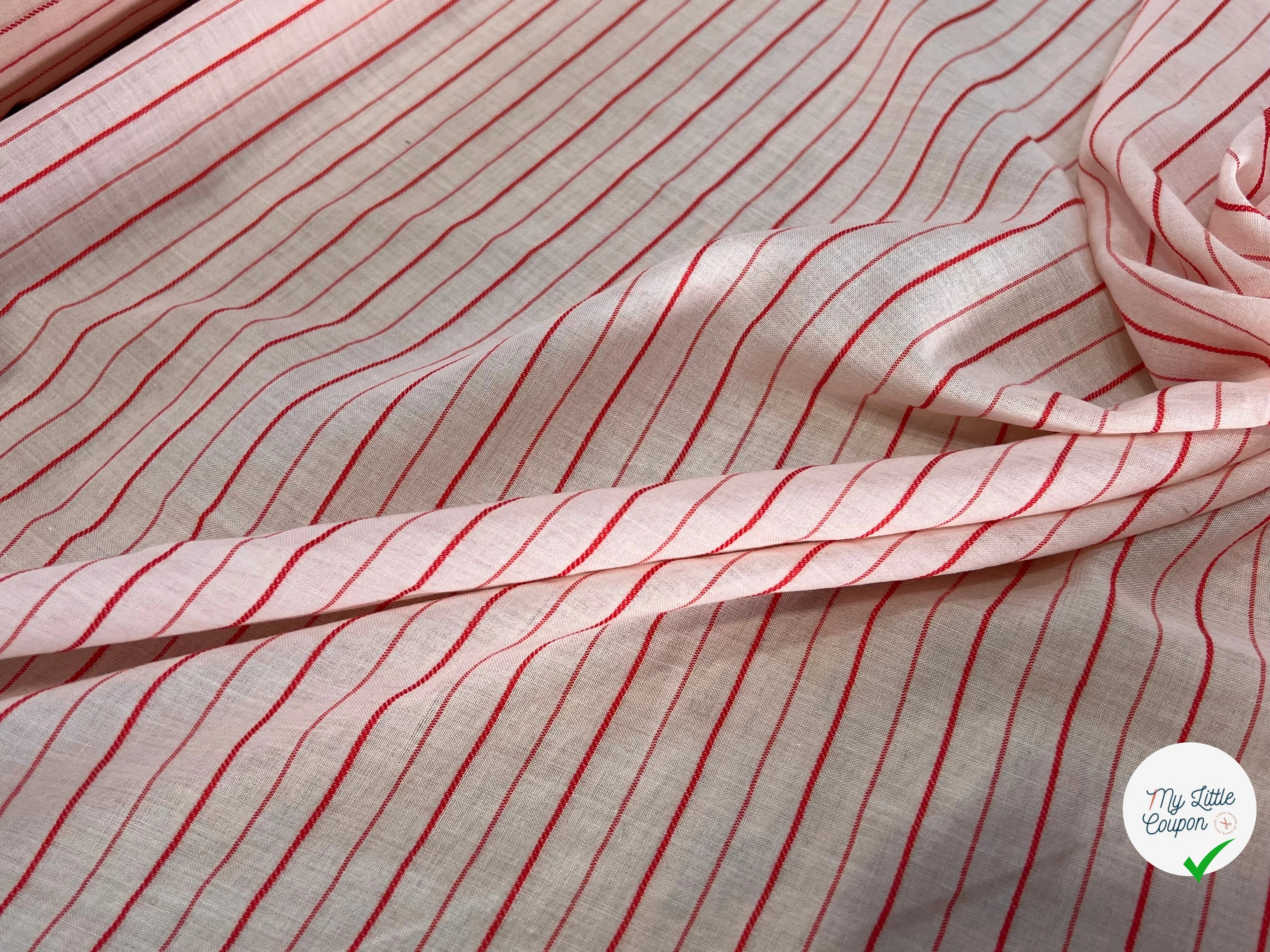 VOILE COTON BAIN ROSE CLAIR RAYURES ROUGE - My Little Coupon