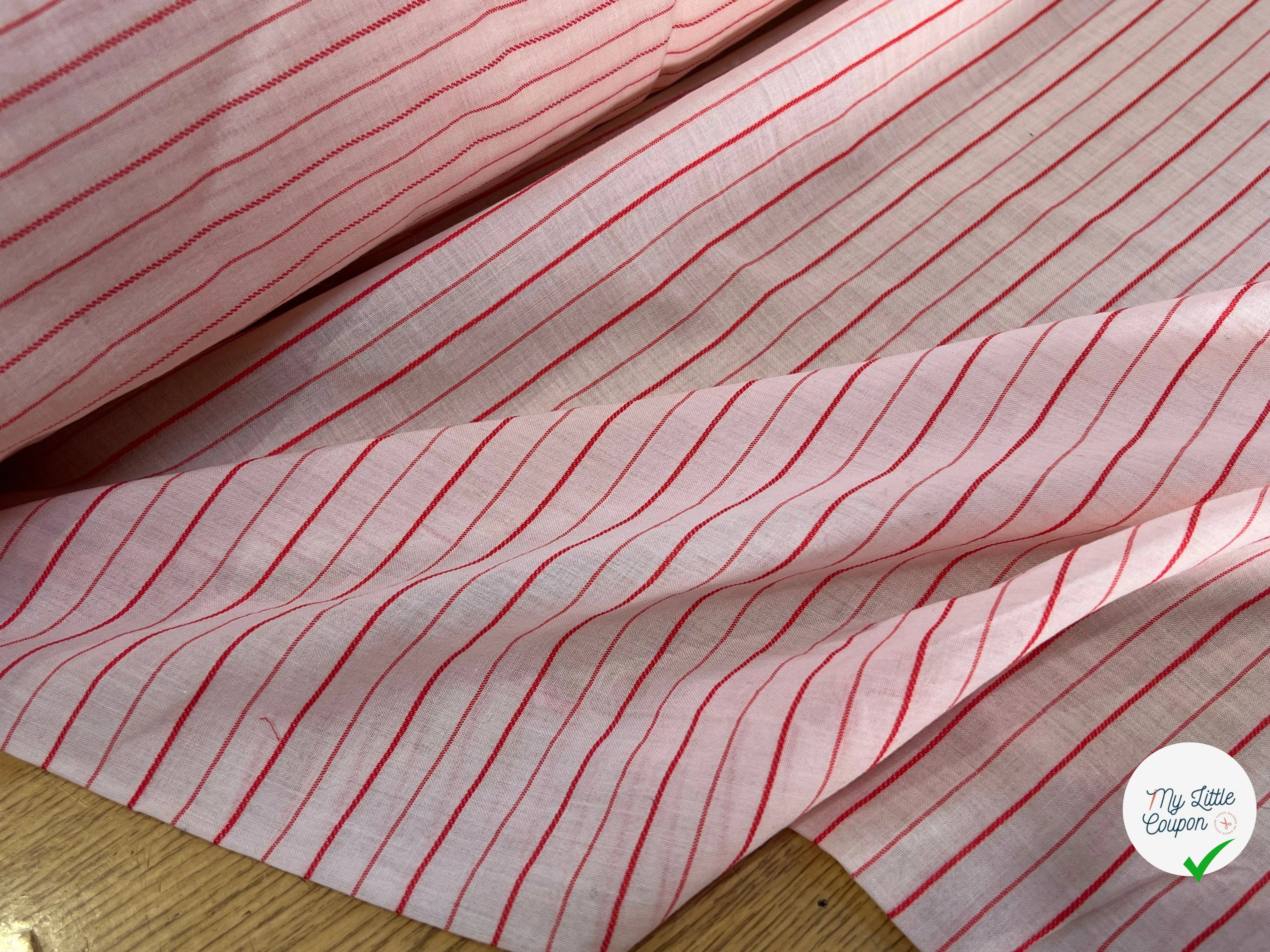 VOILE COTON BAIN ROSE CLAIR RAYURES ROUGE - My Little Coupon