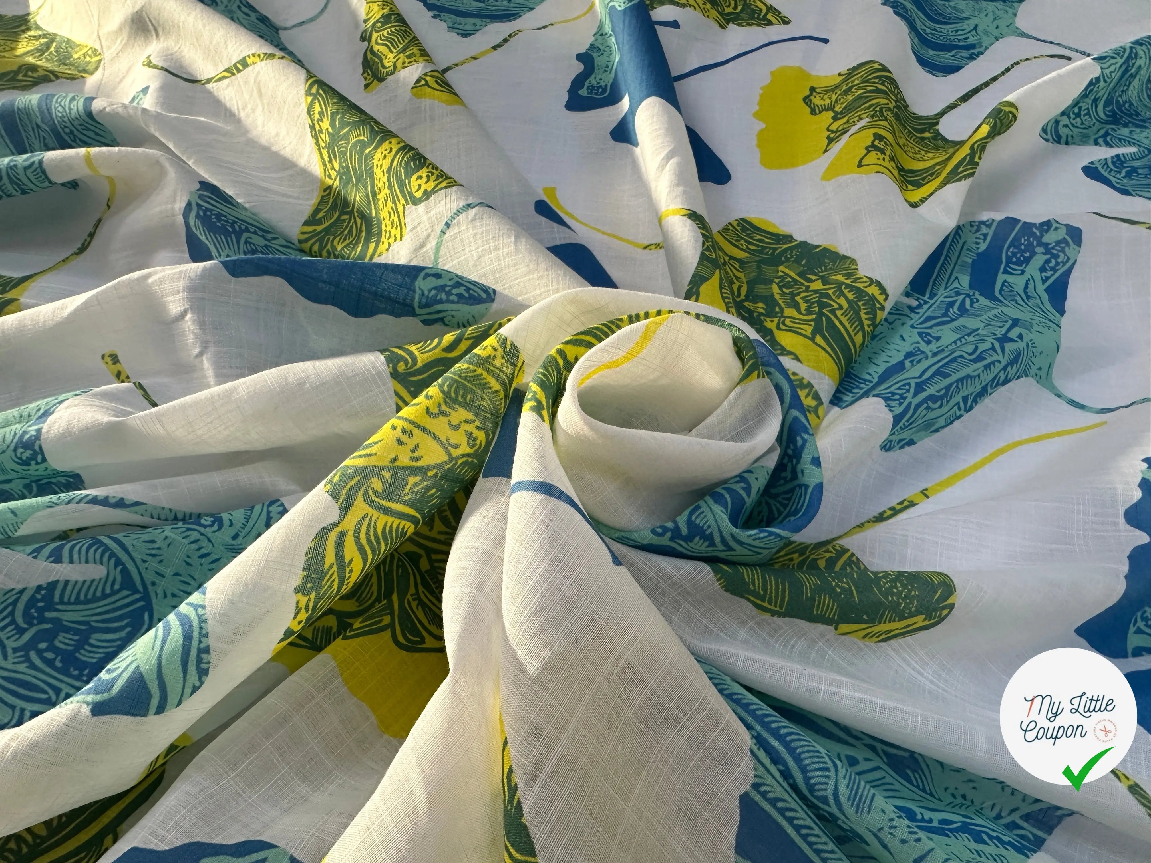 VOILE COTON QUADRILLÉ PETALES JAUNE ET BLEU - My Little Coupon