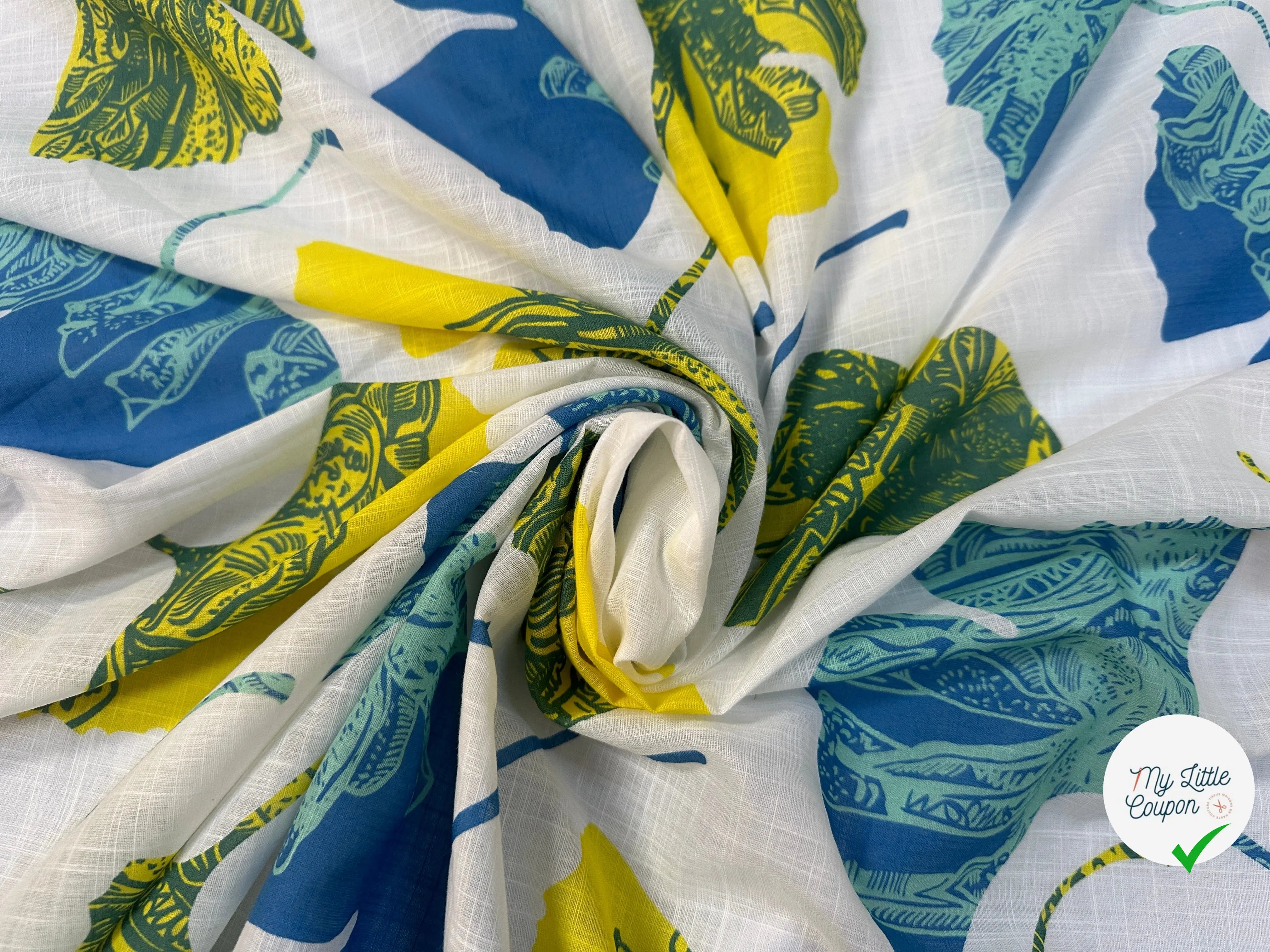 VOILE COTON QUADRILLÉ PETALES JAUNE ET BLEU - My Little Coupon