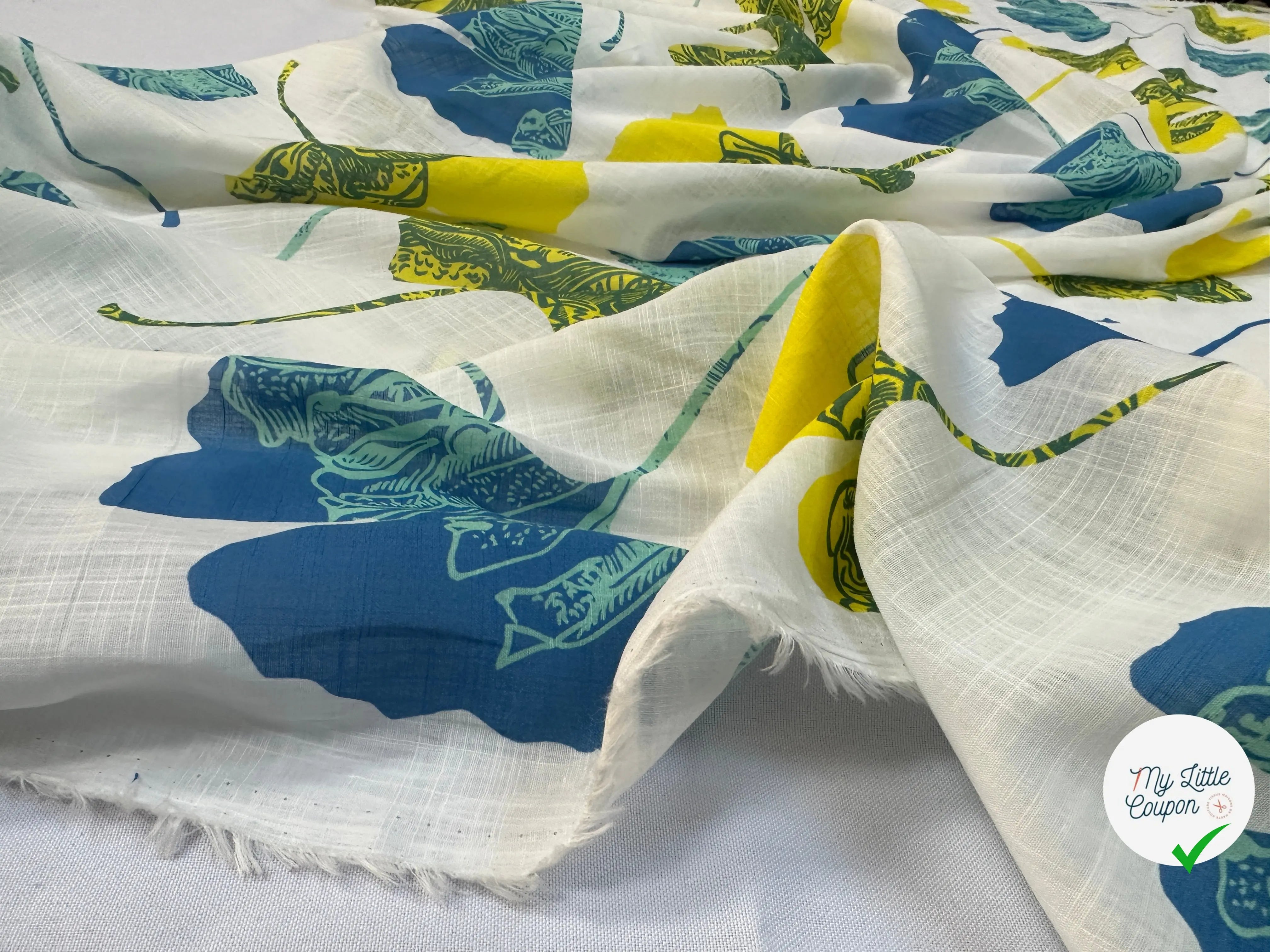 VOILE COTON QUADRILLÉ PETALES JAUNE ET BLEU - My Little Coupon