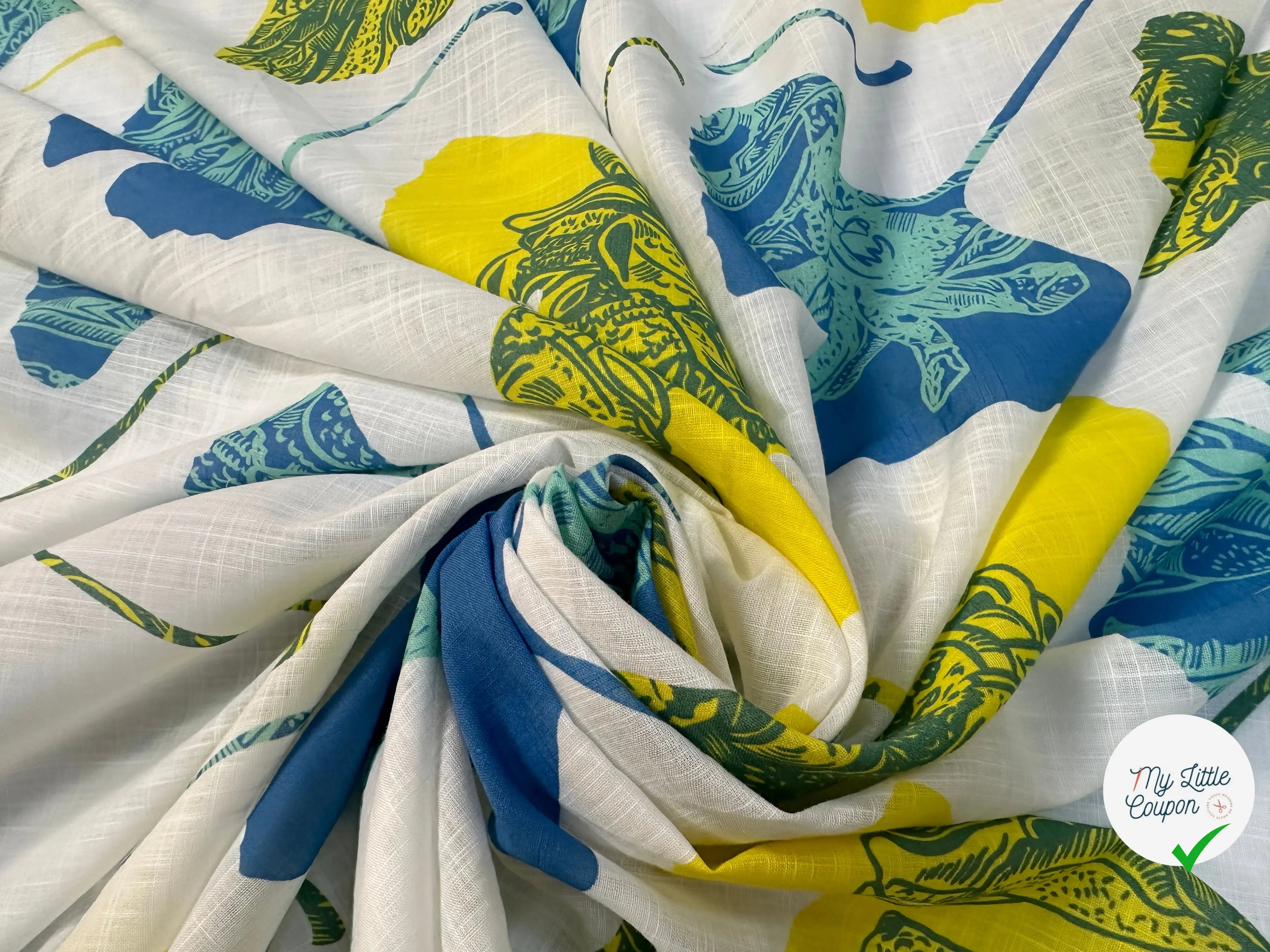 VOILE COTON QUADRILLÉ PETALES JAUNE ET BLEU - My Little Coupon