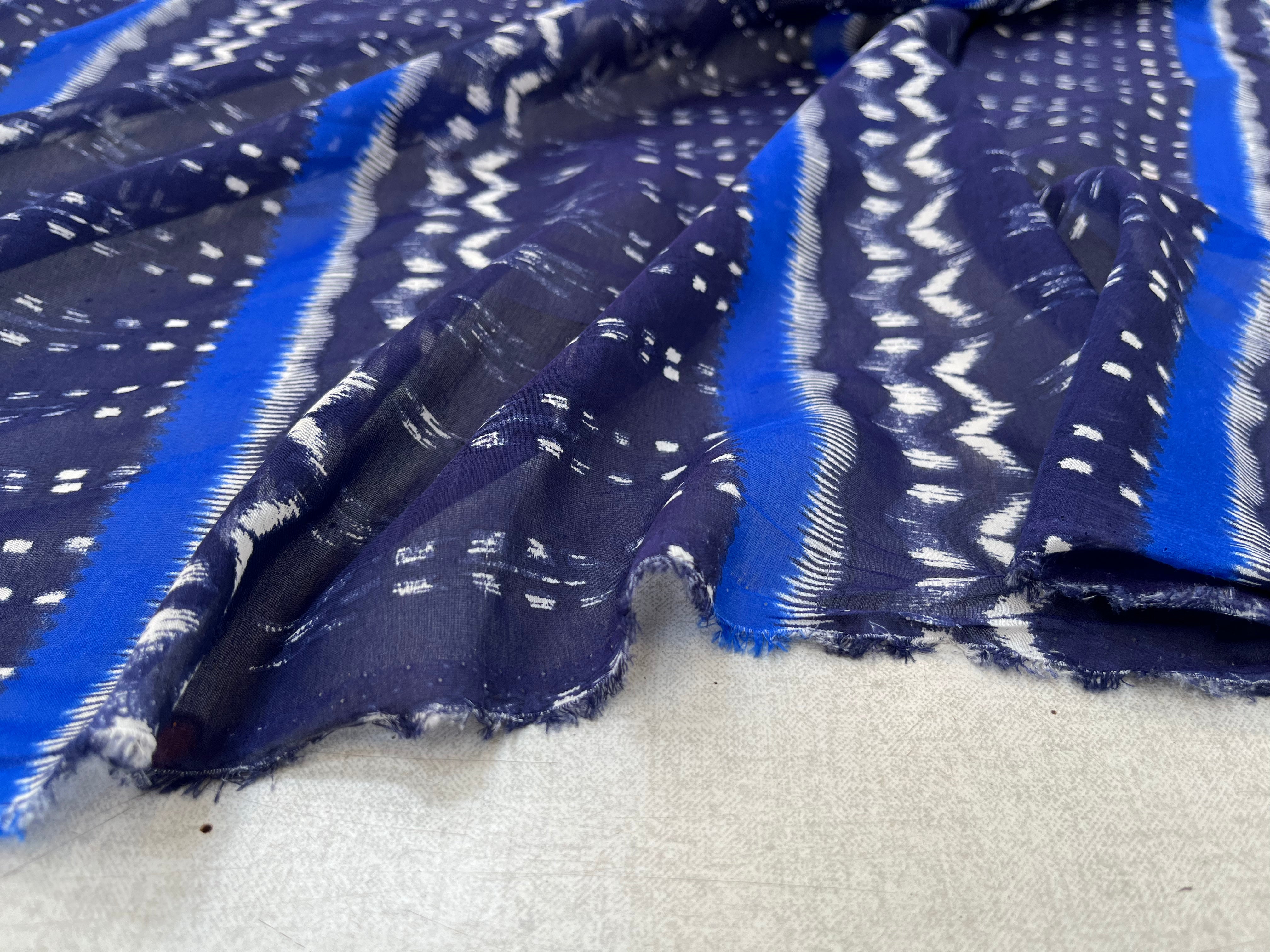 VOILE COTON SOIE BLEU IMPRIMÉ GÉOMETRIQUE - My Little Coupon