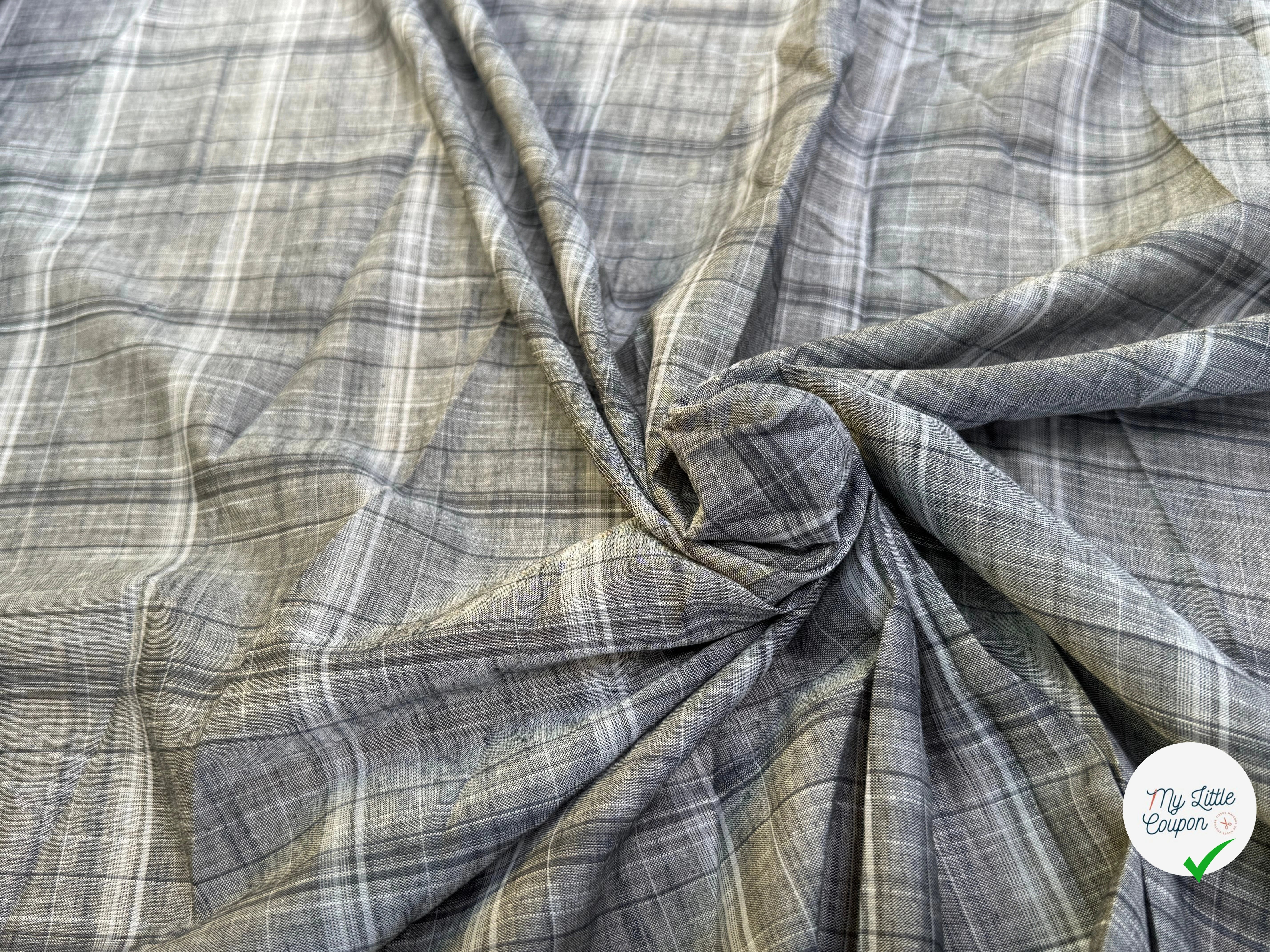 VOILE DE COTON À CARREAUX FINE RAYURES GRIS - My Little Coupon