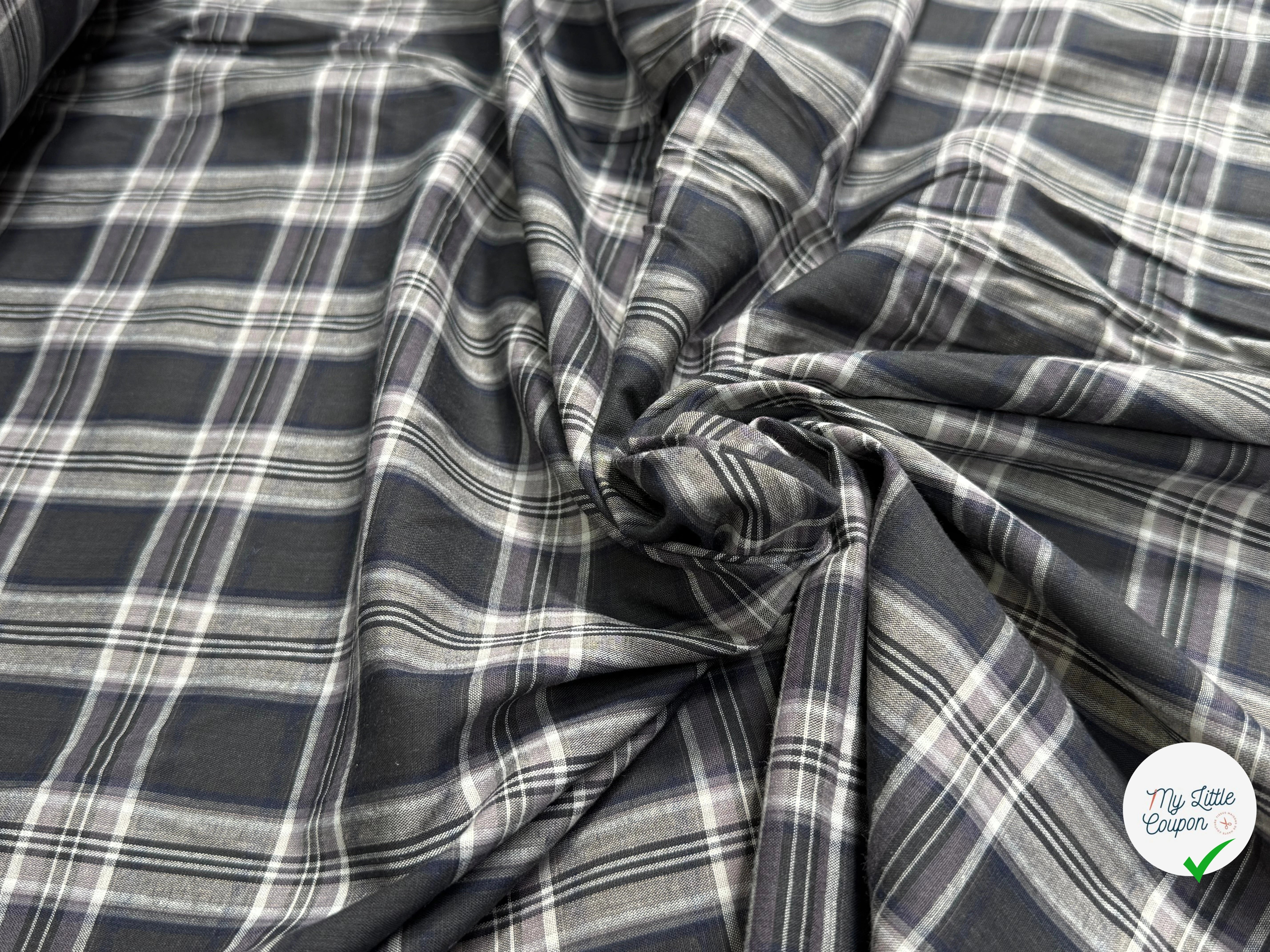 VOILE DE COTON BELLE DENSITÉ À CARREAUX ANTHRACITE GRIS - My Little Coupon