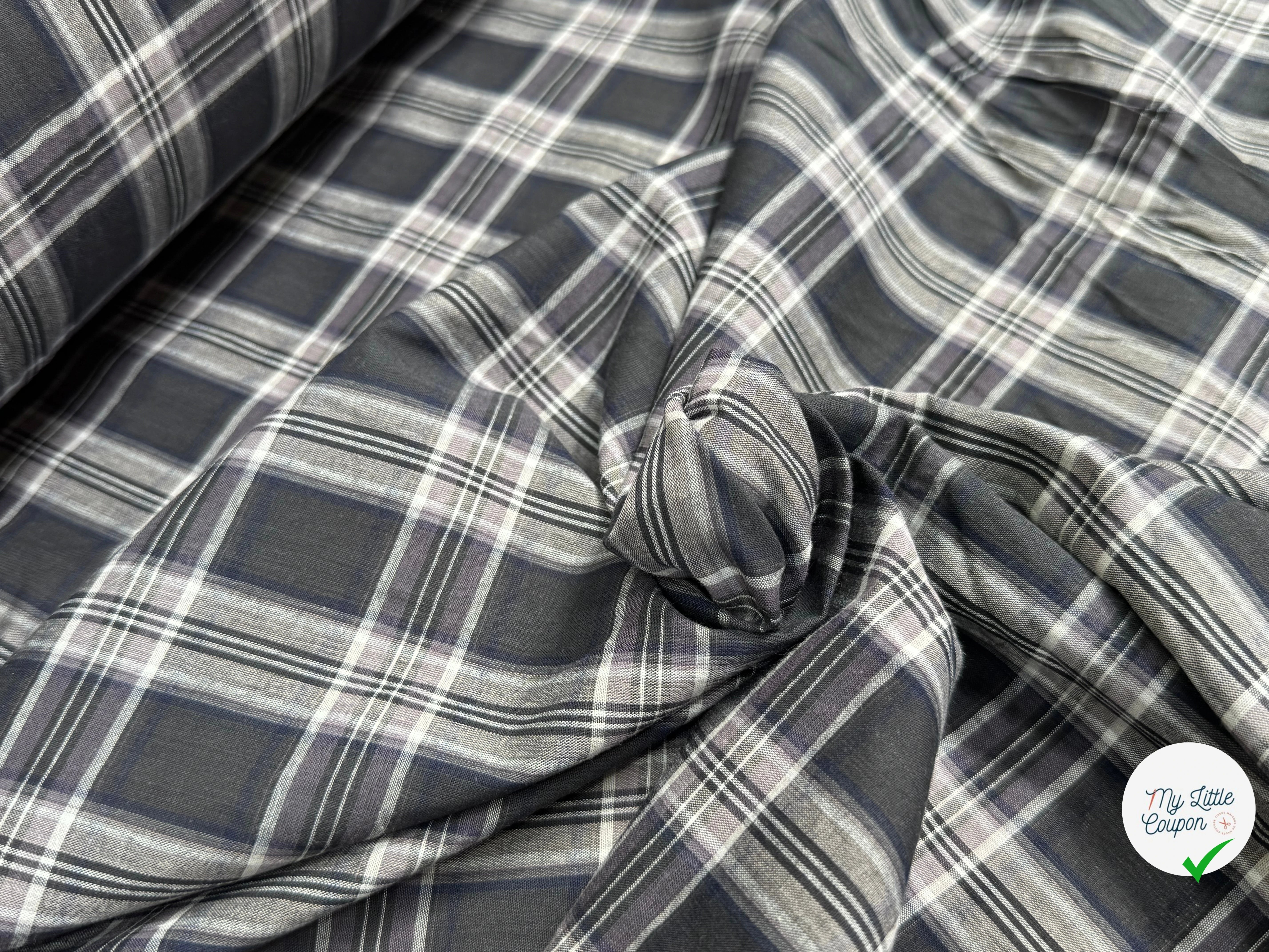 VOILE DE COTON BELLE DENSITÉ À CARREAUX ANTHRACITE GRIS - My Little Coupon