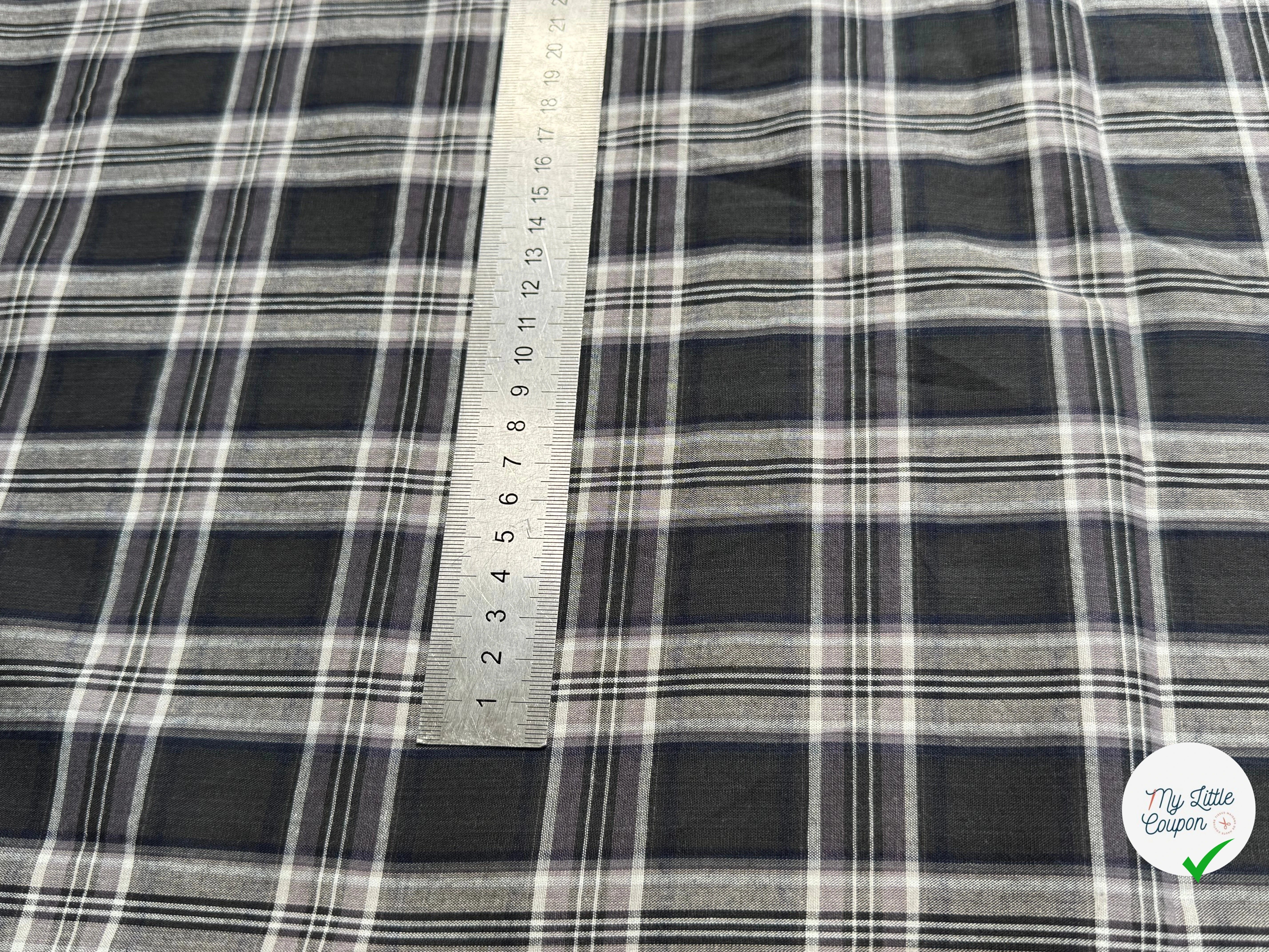 VOILE DE COTON BELLE DENSITÉ À CARREAUX ANTHRACITE GRIS - My Little Coupon