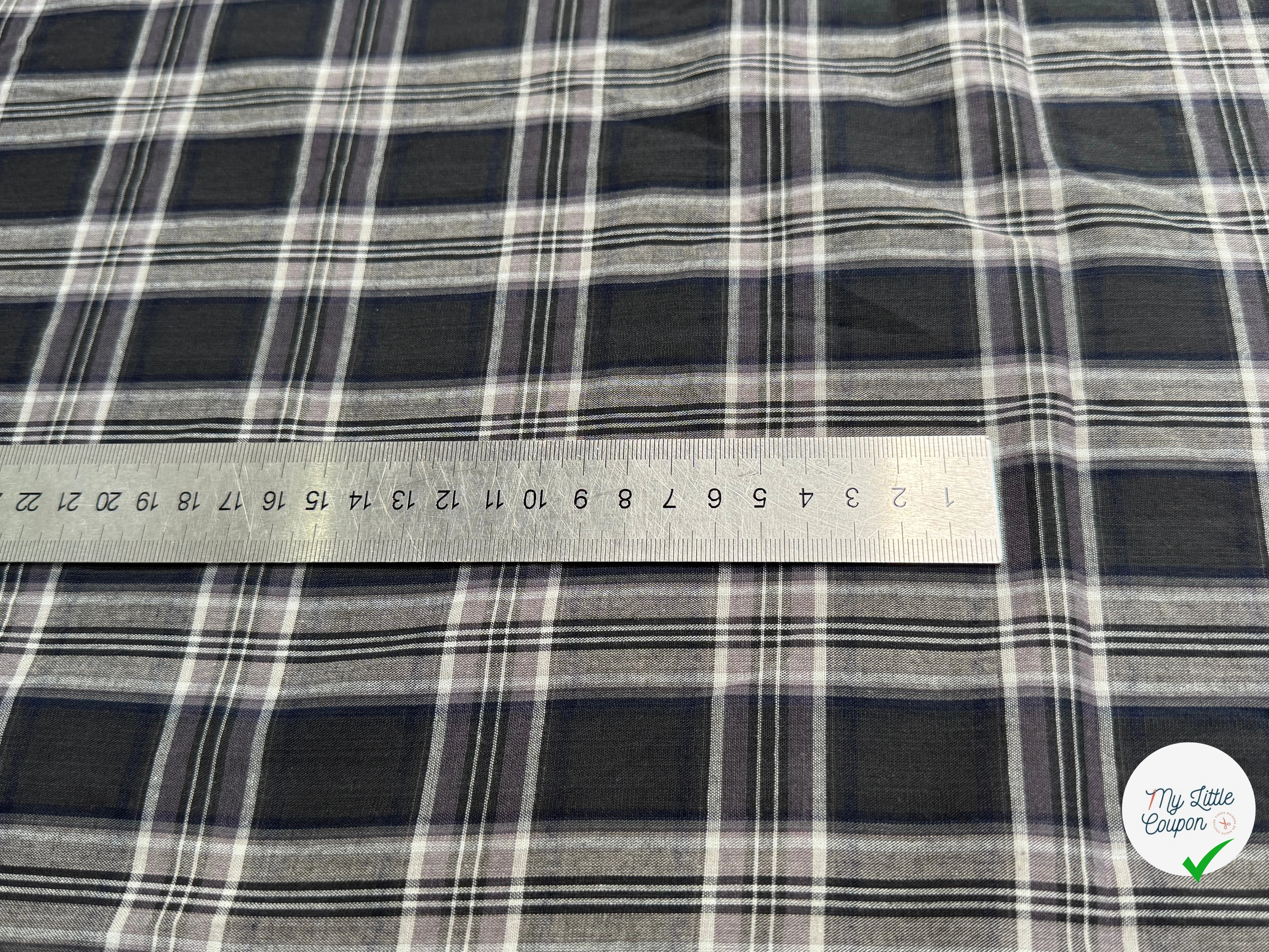 VOILE DE COTON BELLE DENSITÉ À CARREAUX ANTHRACITE GRIS - My Little Coupon