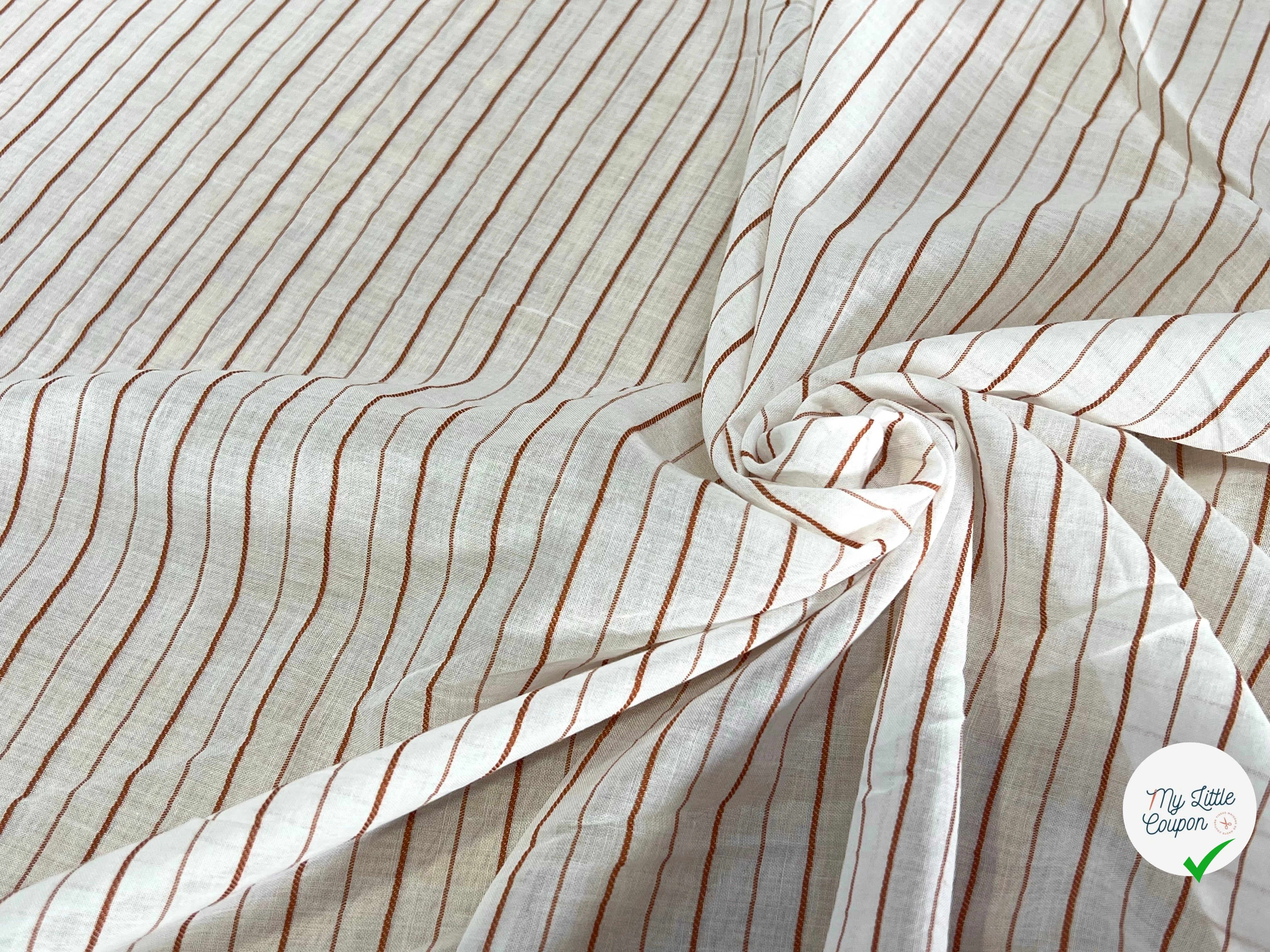 VOILE DE COTON BLANC RAYURES MARRON - My Little Coupon