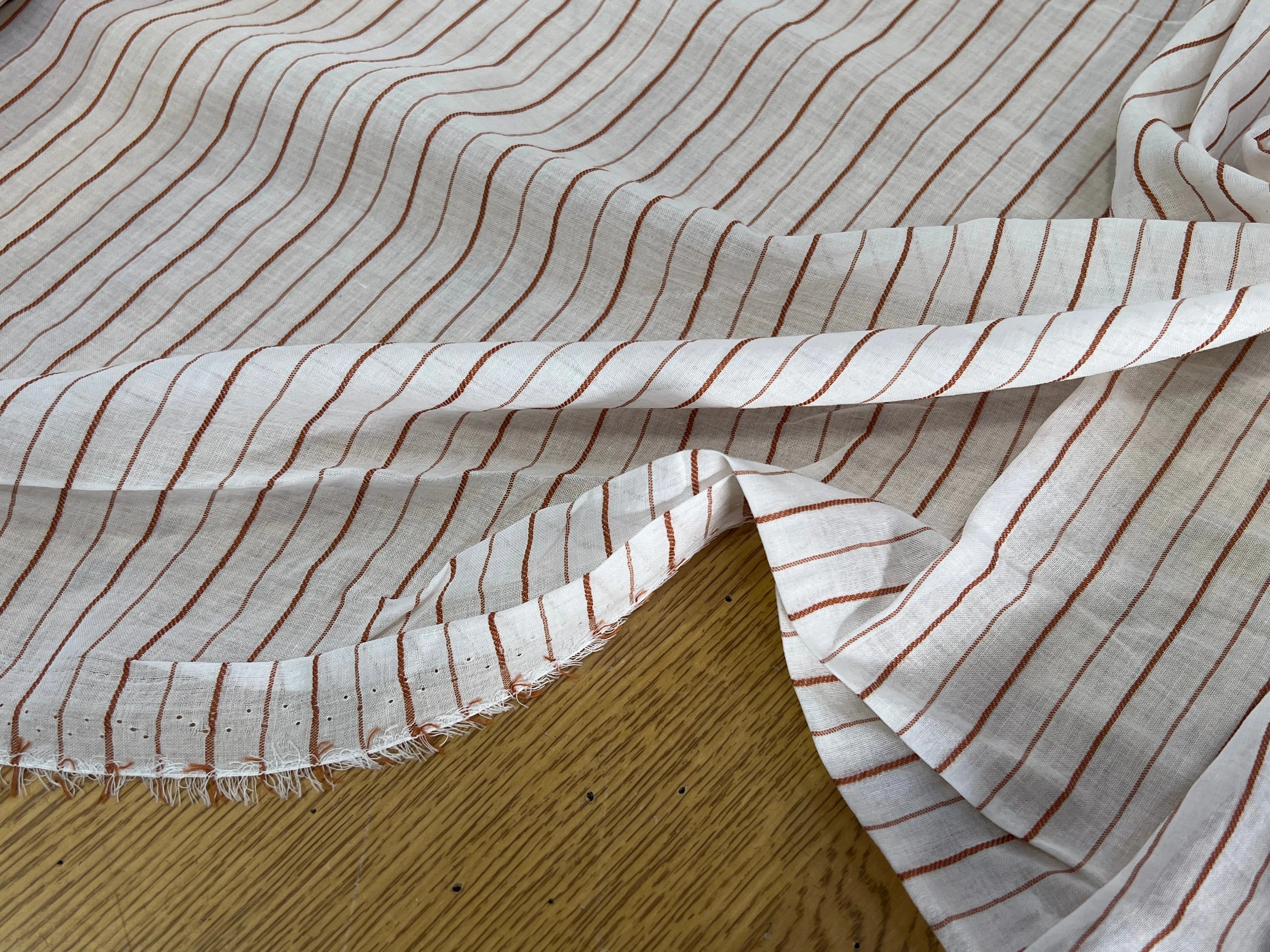 VOILE DE COTON BLANC RAYURES MARRON - My Little Coupon